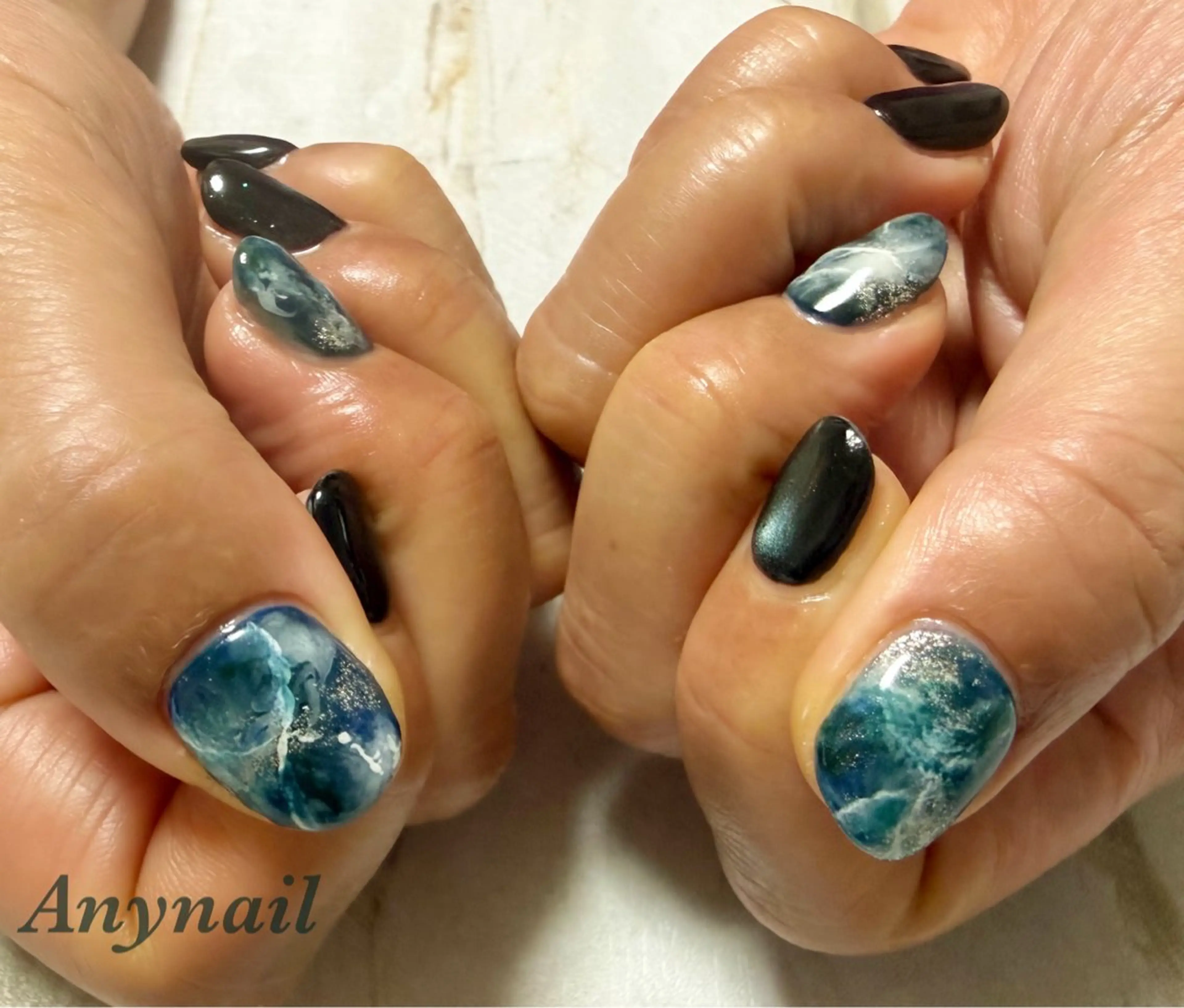 ネイル ブルー マグネットネイル 持ち込み ニュアンスネイル 岩澤 恵子のネイルデザイン