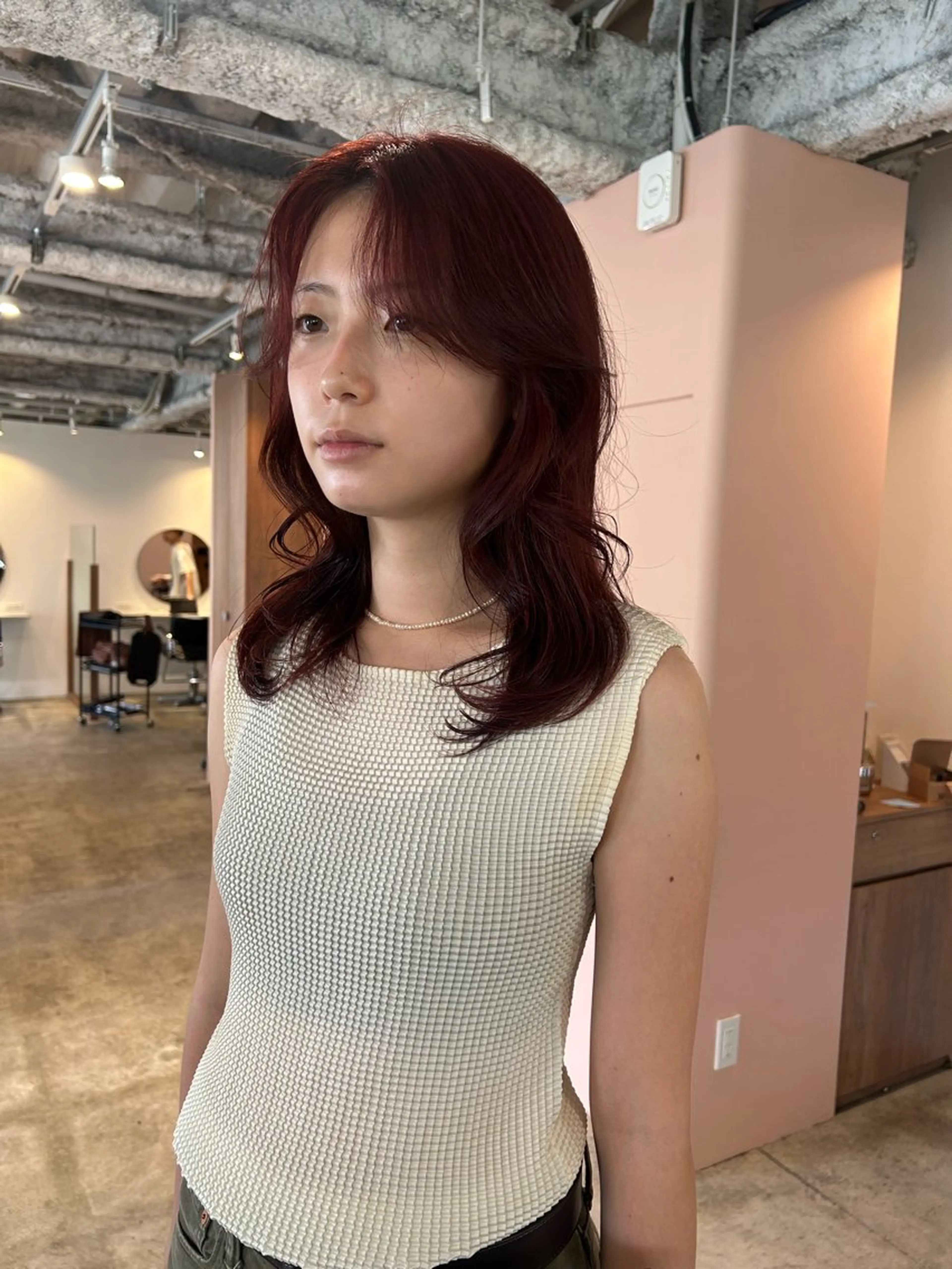 セミロング カラー ヘアアレンジ レッドカラー 🎀suzuna 透明感colorのヘアスタイル