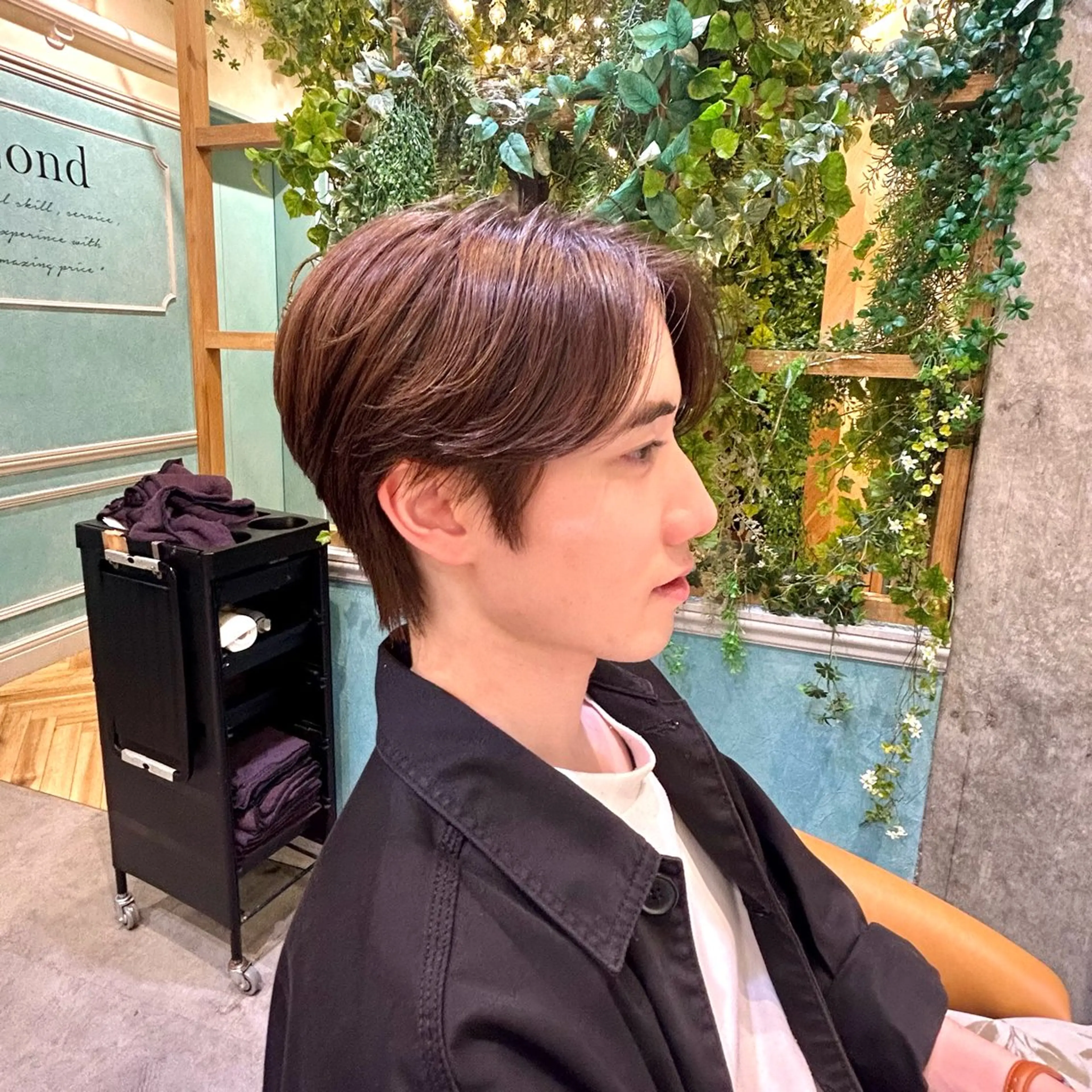 ショート メンズ カット トリートメント 🫒オリーブカラー/ みづき/パーマ🤍のヘアスタイル