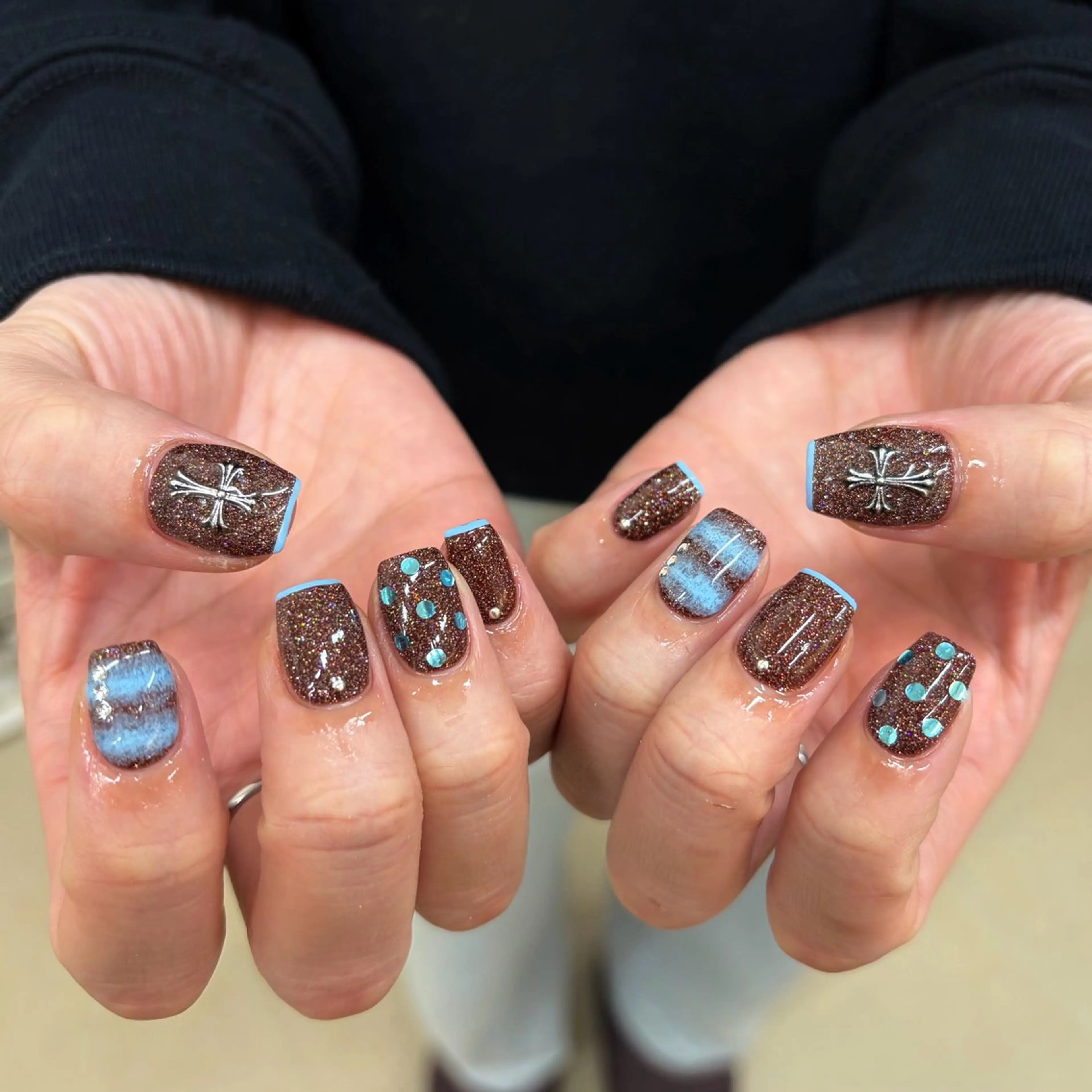 ネイル ボーダー ドット フラッシュネイル ハンドネイル フットネイル GRANDEUR焼津 Nana🦖のネイルデザイン