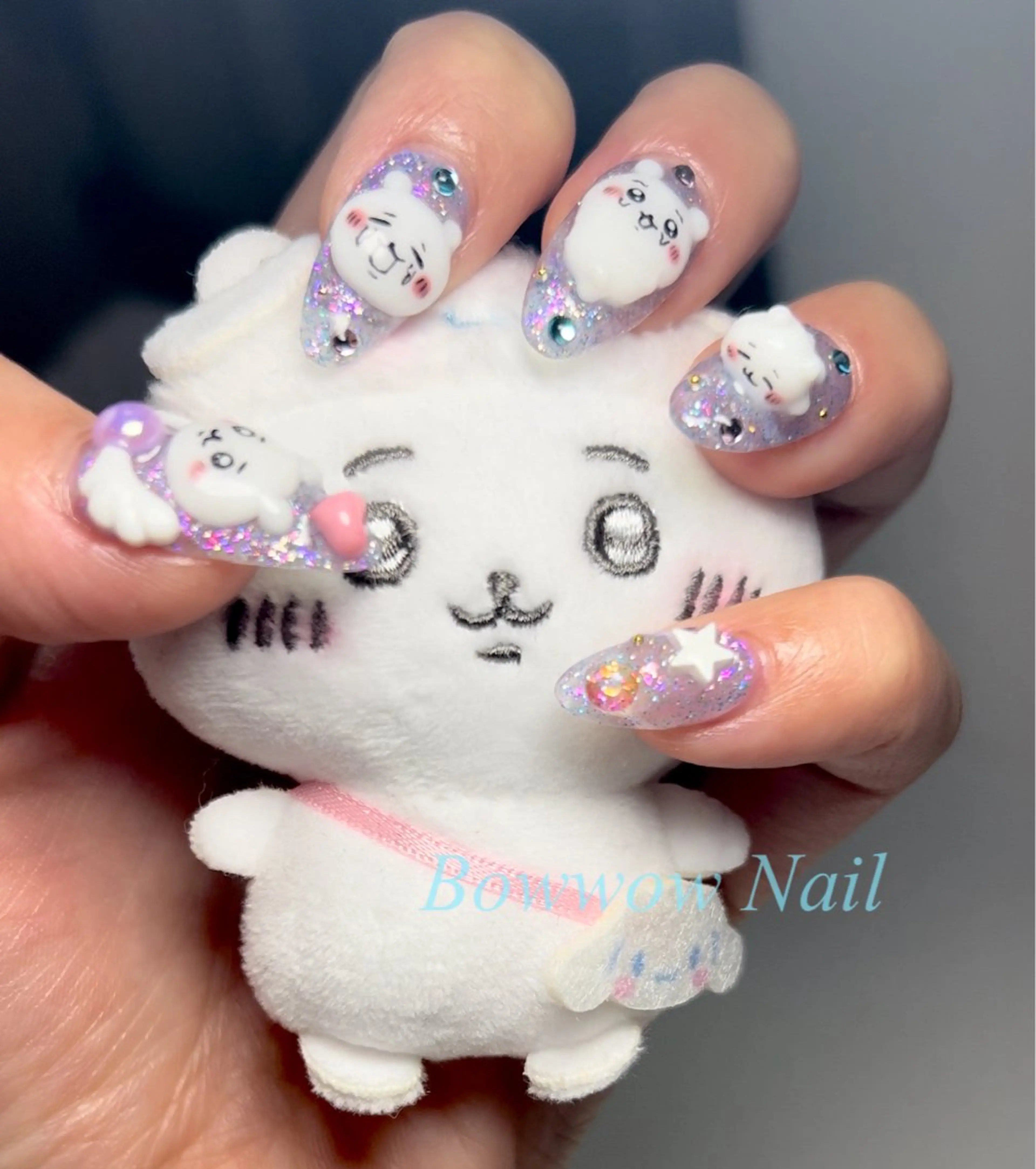 ネイル 長さ出し キラキラネイル 韓国ネイル Bow wow Nail さや🧸のネイルデザイン