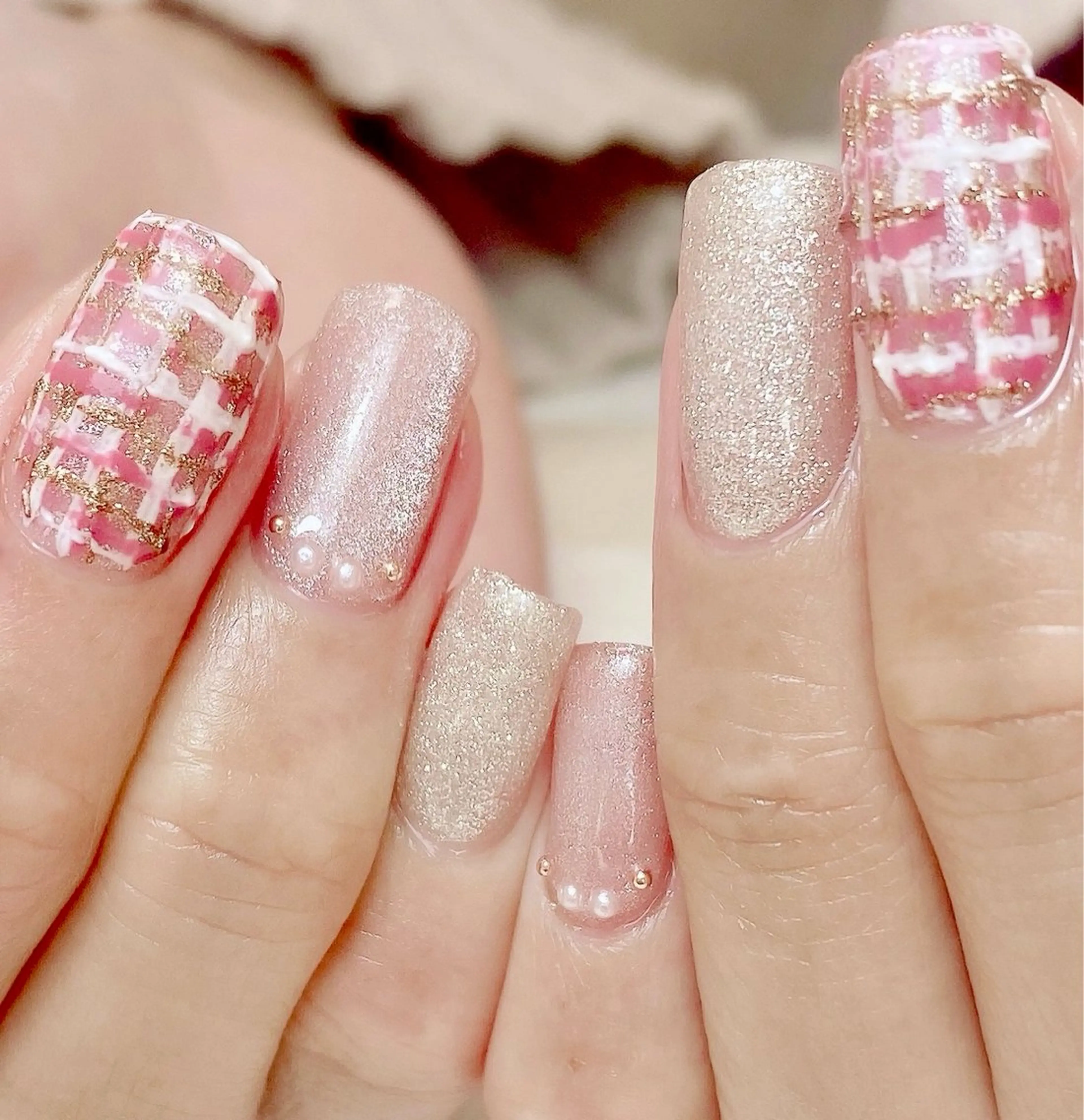 ネイル ラメ(グリッター) マグネットネイル 持ち込み ツイードネイル 冬ネイル ハンドネイル Nail Salon K 🧸美爪育成のネイルデザイン