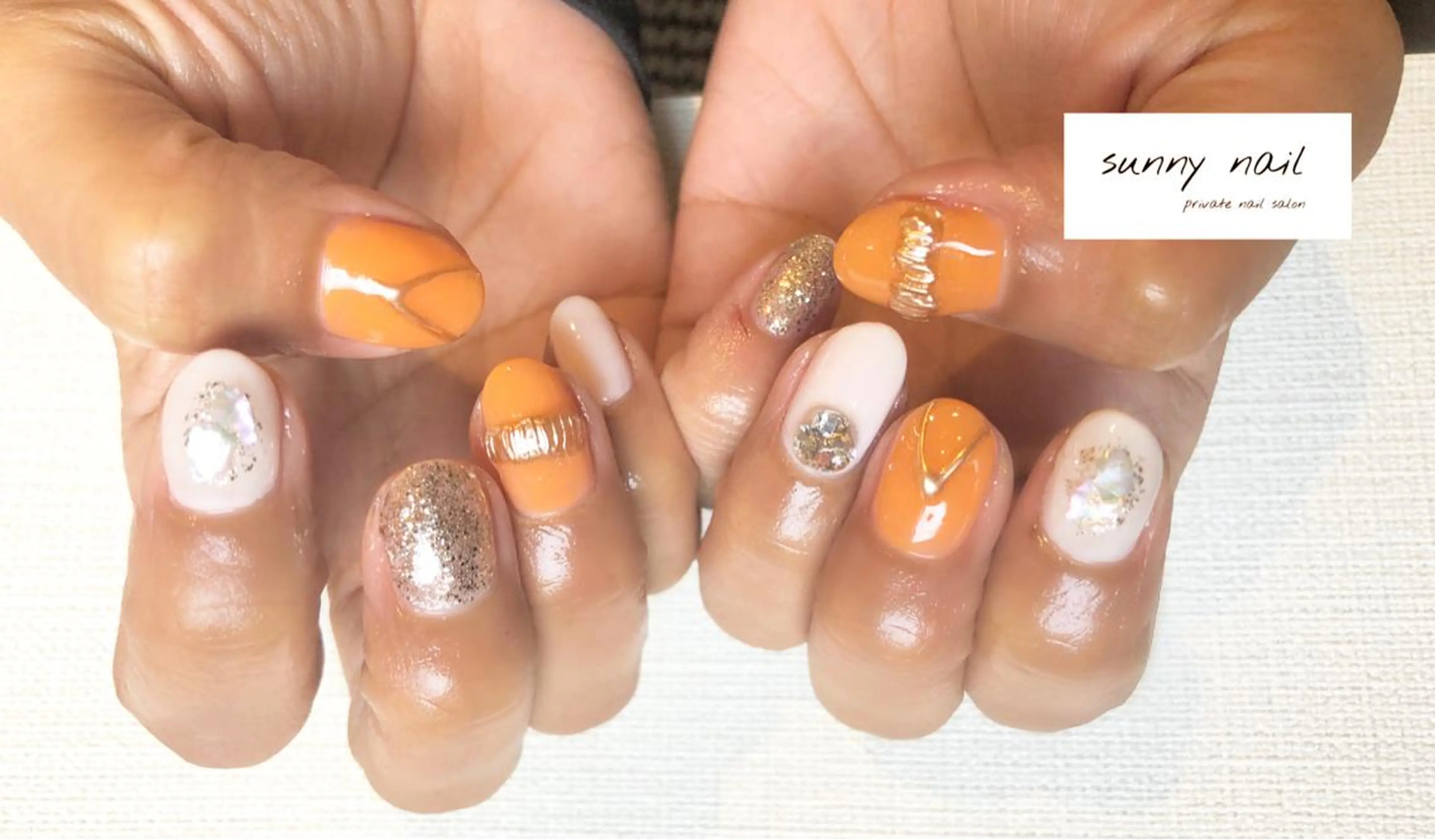 ネイル アートネイル ジェルネイル ミラーネイル ニュアンスネイル オレンジ sunny nailのネイルデザイン