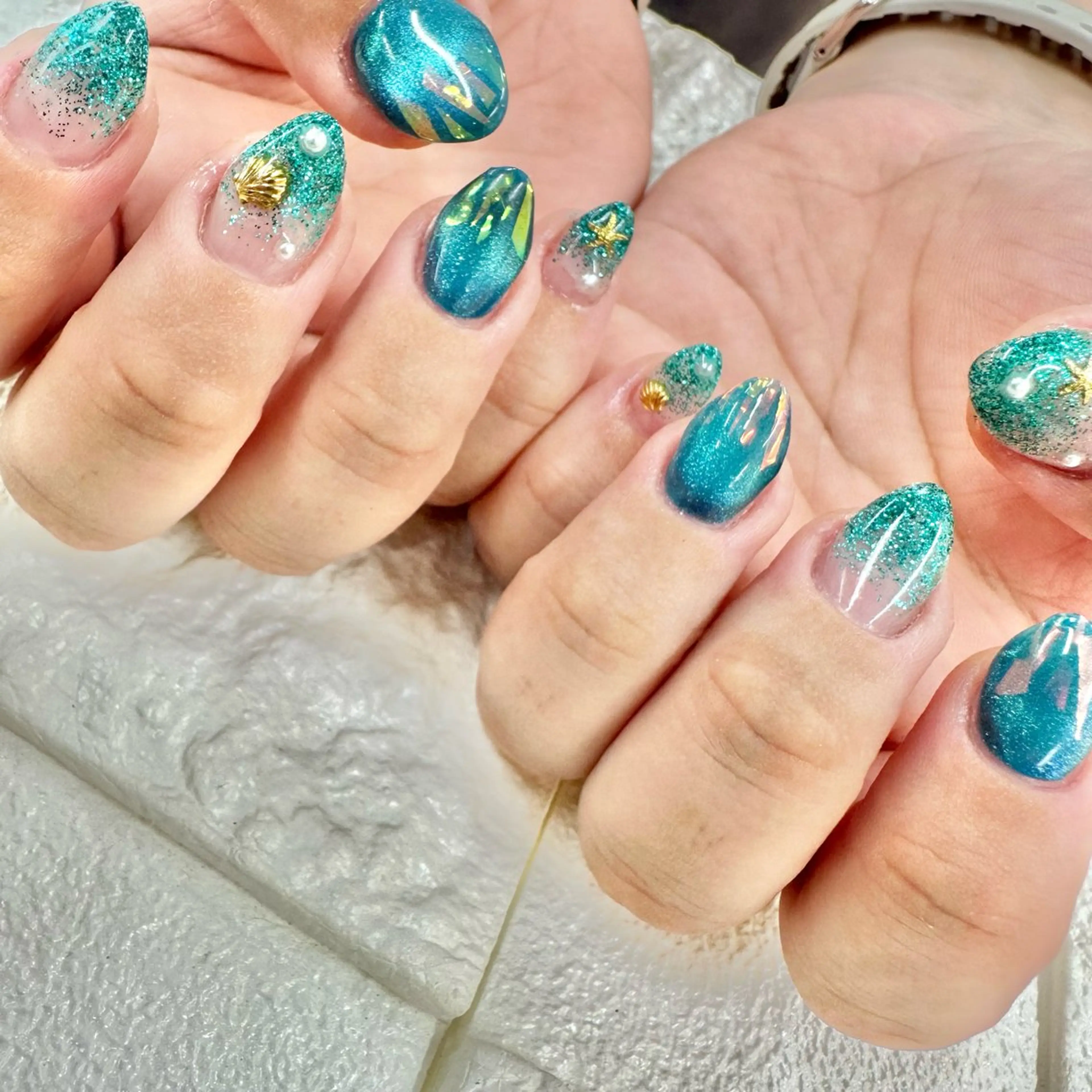 ネイル ブルー マグネットネイル 夏ネイル 🤎CHARME NAIL🤎のネイルデザイン