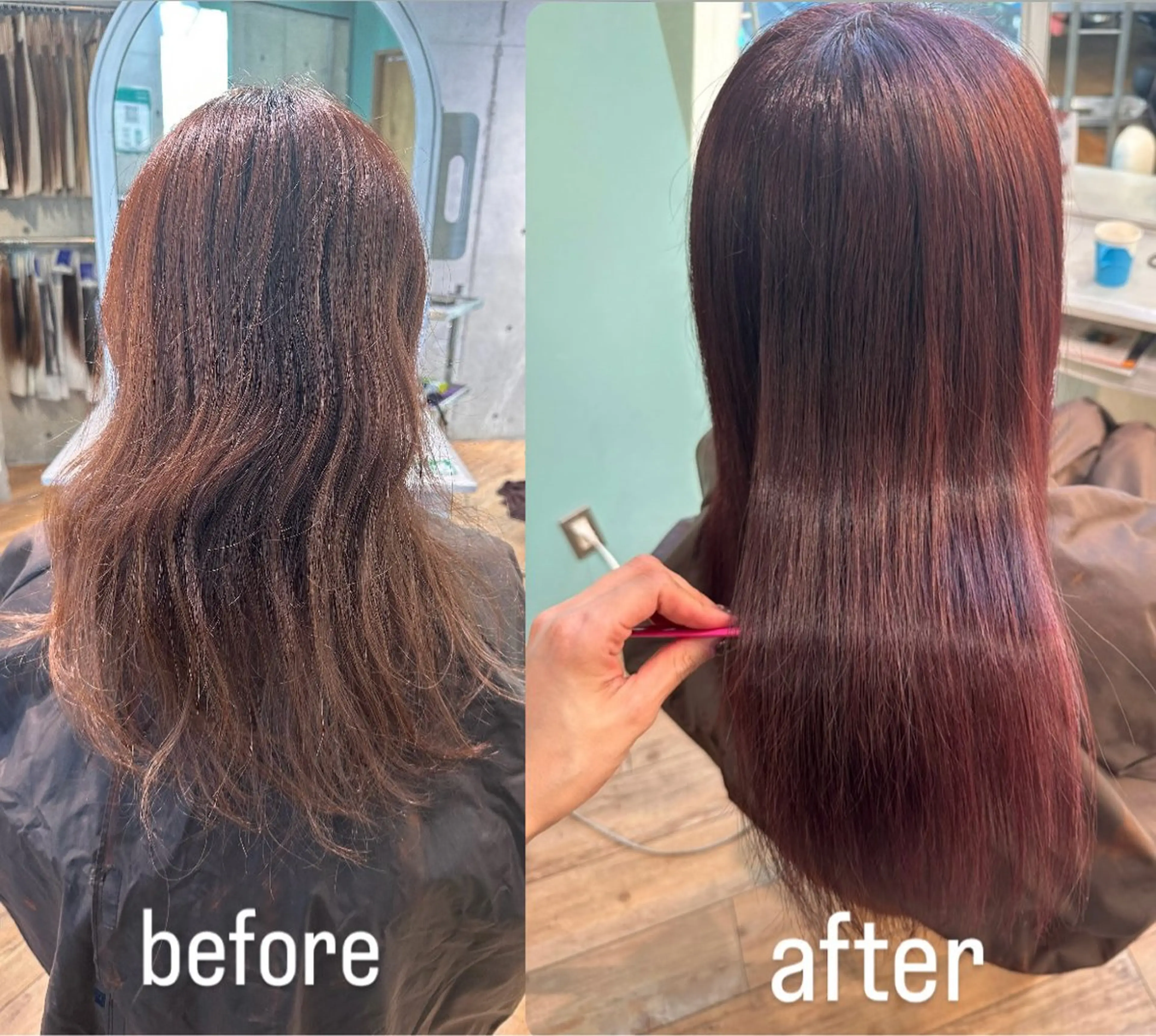 ロング カラー ブリーチ ケアカラー ブリーチなしカラー ピンクカラー ピンクパープル ヘアカラー トリートメント 🧸プルエクステ❤︎ ネイルKAO🧸のヘアスタイル