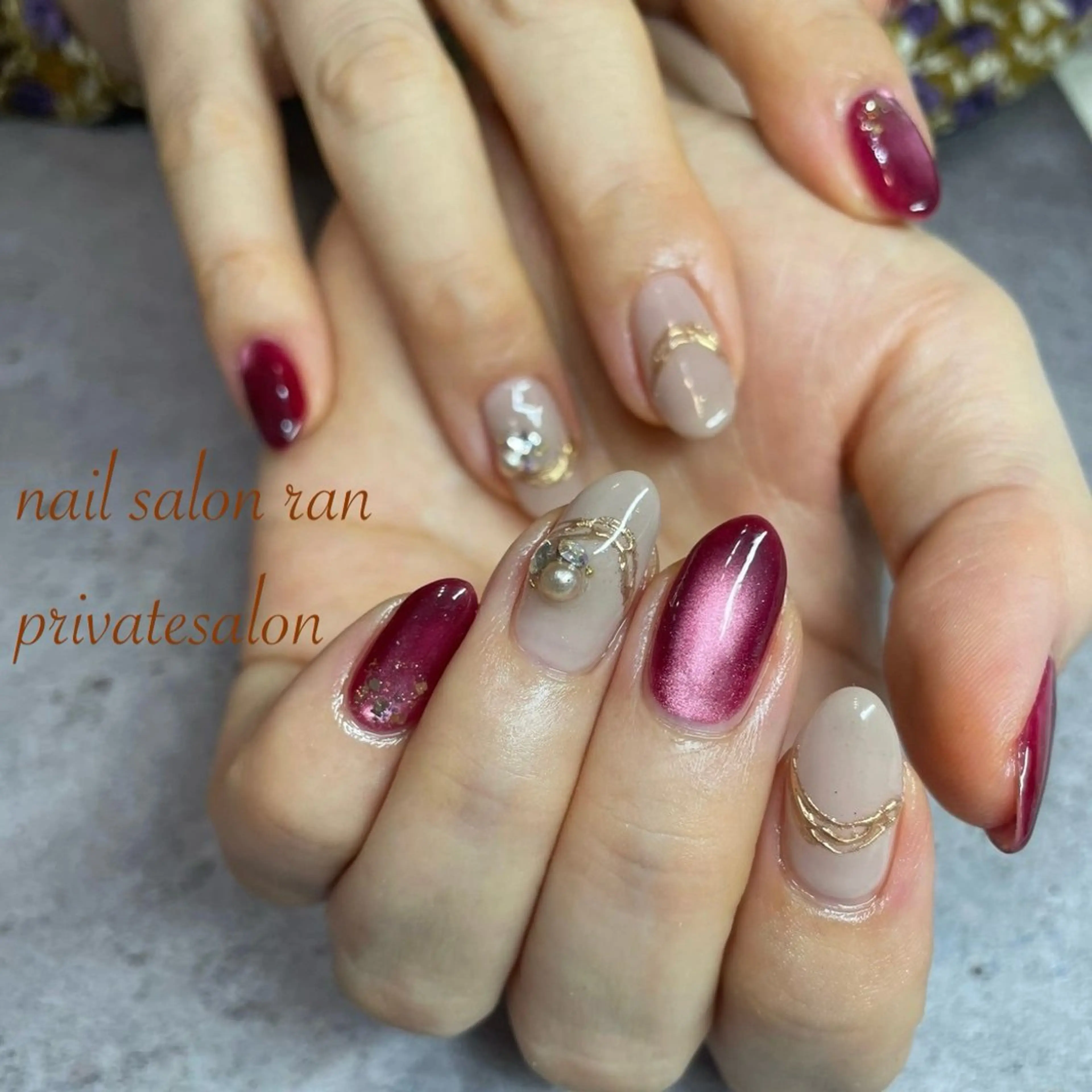 ネイル ボルドー マグネットネイル ハンドネイル ハンドケア nailsalon ranのネイルデザイン
