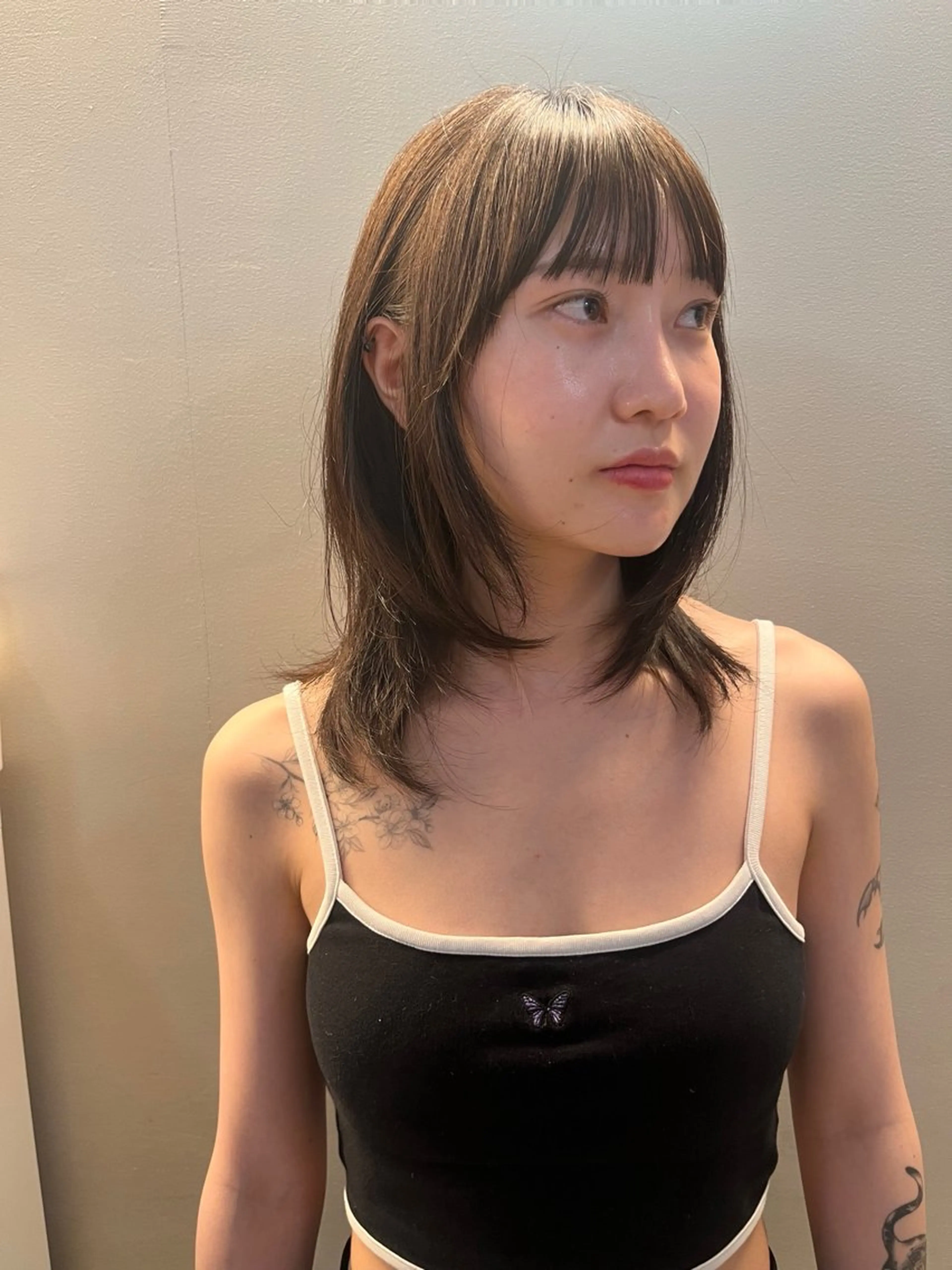 ミディアム ボブレイヤー ボブ 顔まわりレイヤー ハイレイヤー 韓国風ヘア カット レイヤーカット\ウル フ　chinatsuのヘアスタイル