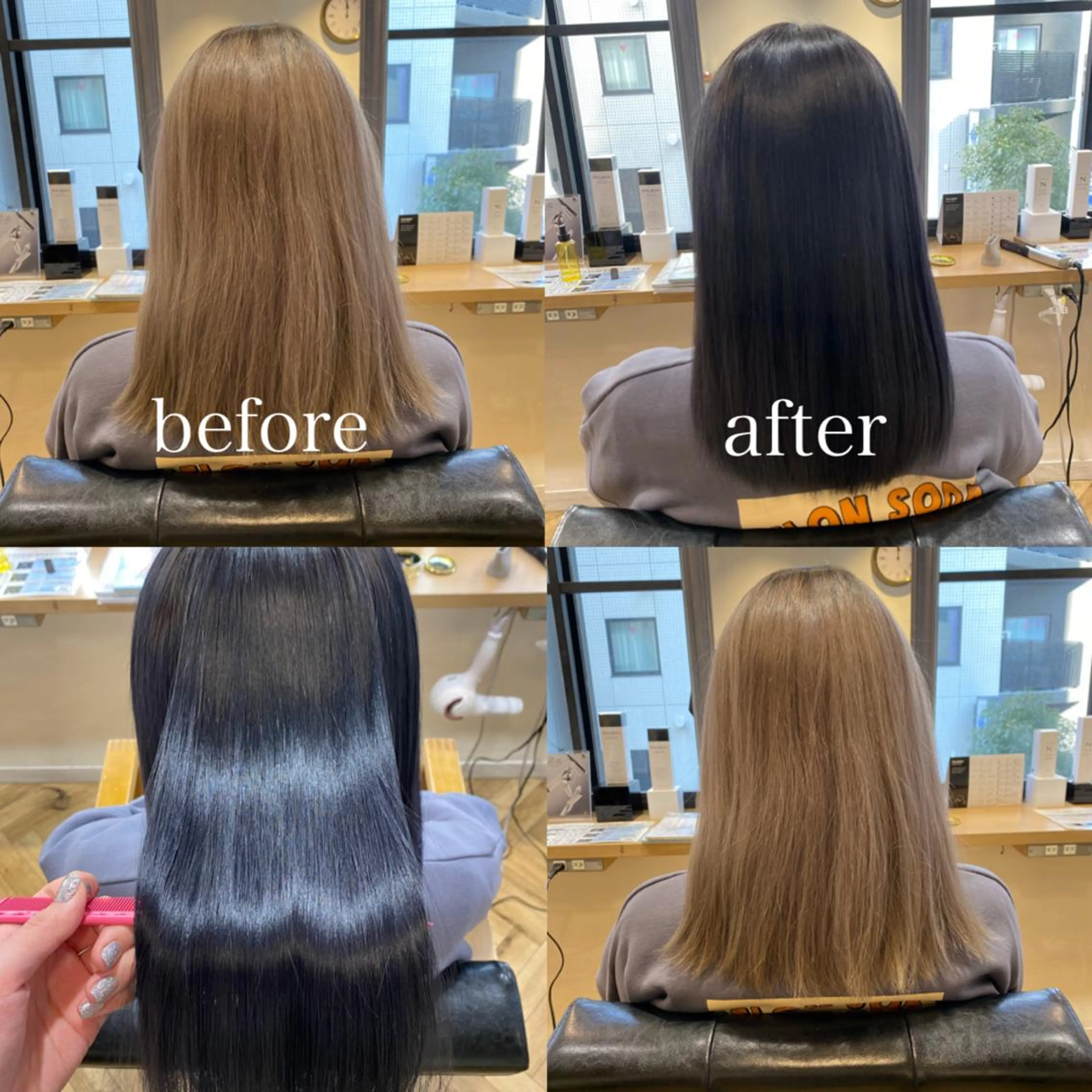 ロング カラー 黒髪 ブリーチ ブルーカラー ブルーブラック 艶カラー/韓国顔周り 🎀mamiのヘアスタイル