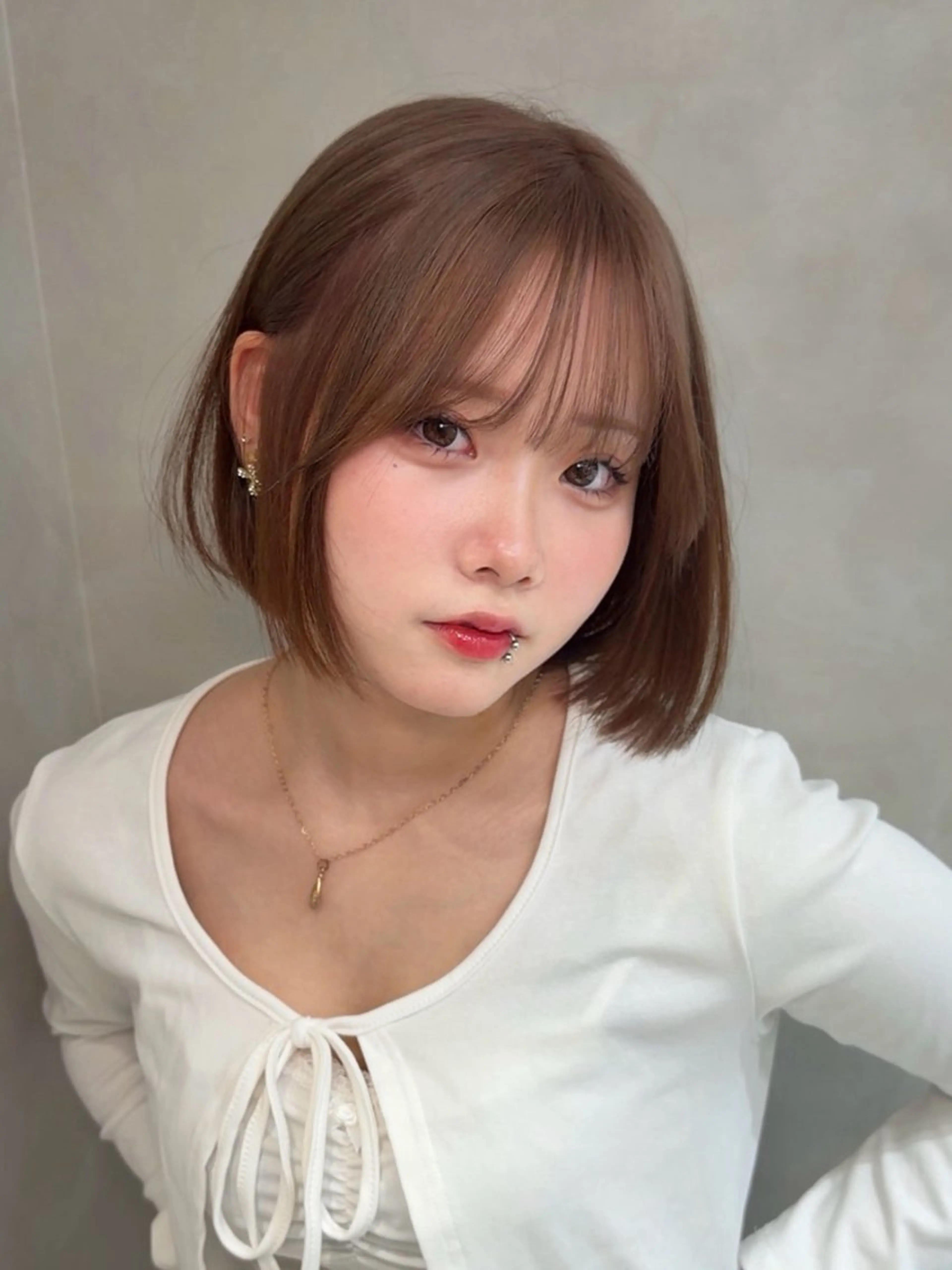 ミディアム ヘアカラー トリートメント けいし🐬ボブ 美髪縮毛矯正のヘアスタイル