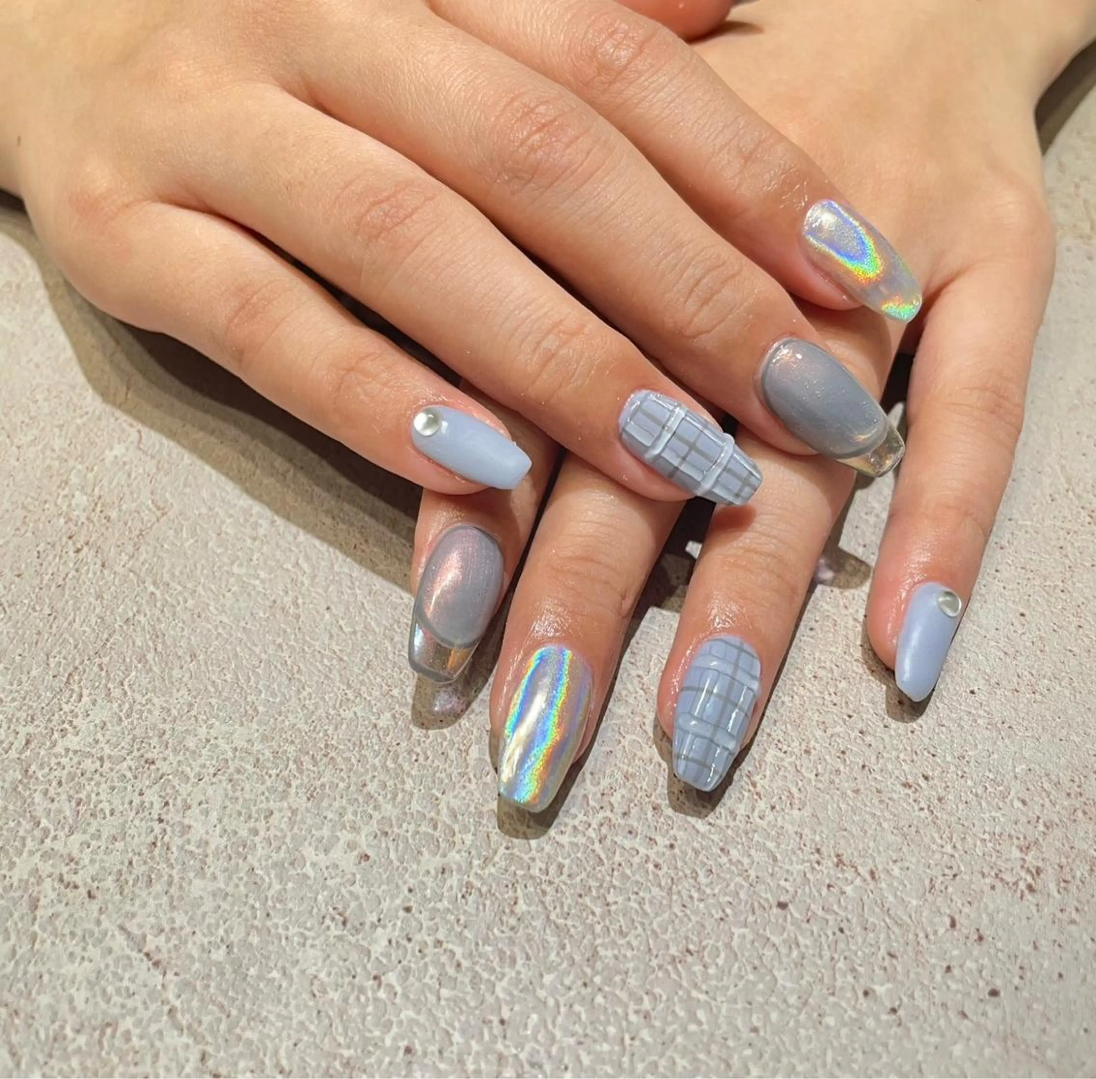 ネイル 水色 ロングネイル マットネイル ミラーネイル スカルプネイル nail salon CIELのネイルデザイン