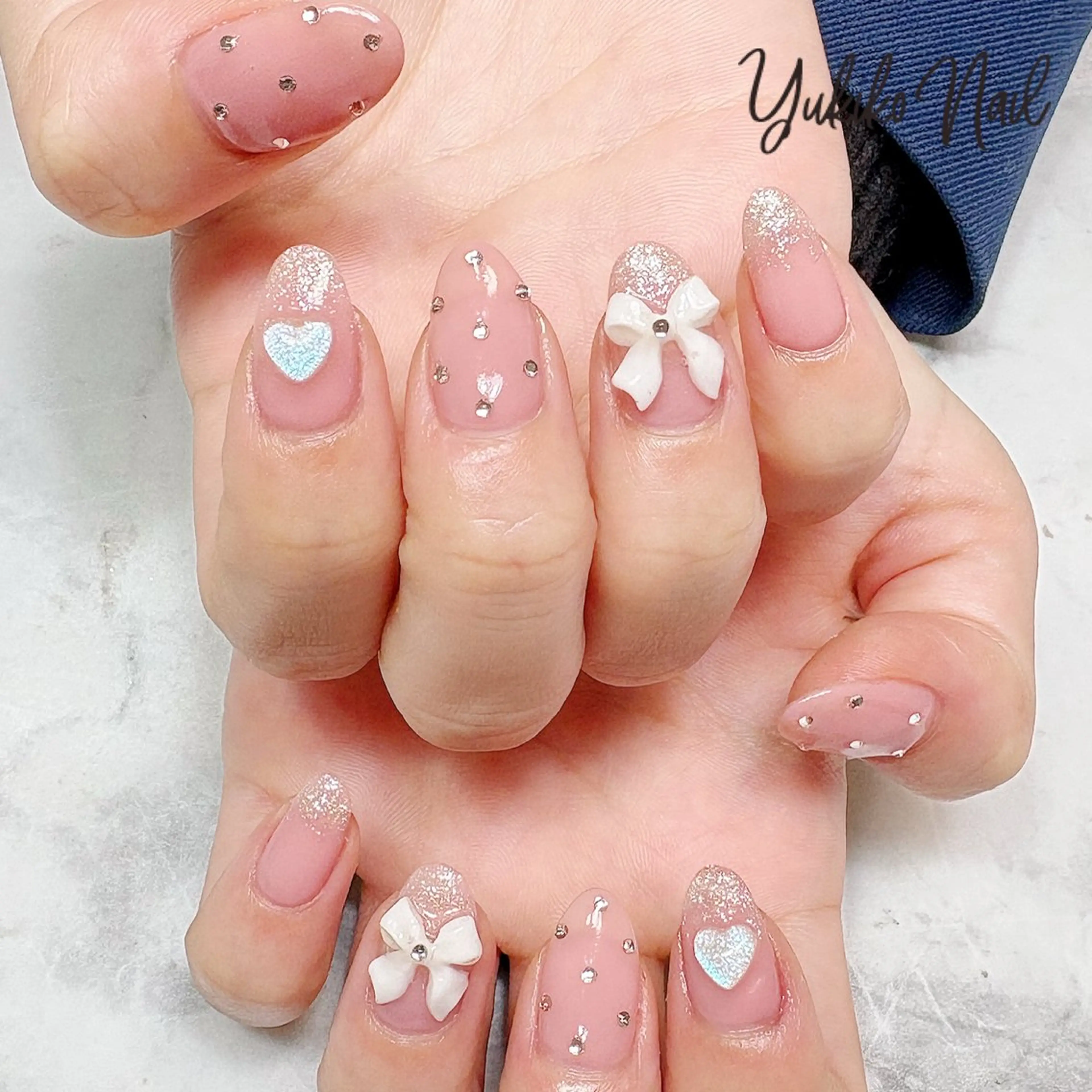 ネイル ガーリー リボン ワンホンネイル ハンドネイル ユキコ ネイルのネイルデザイン