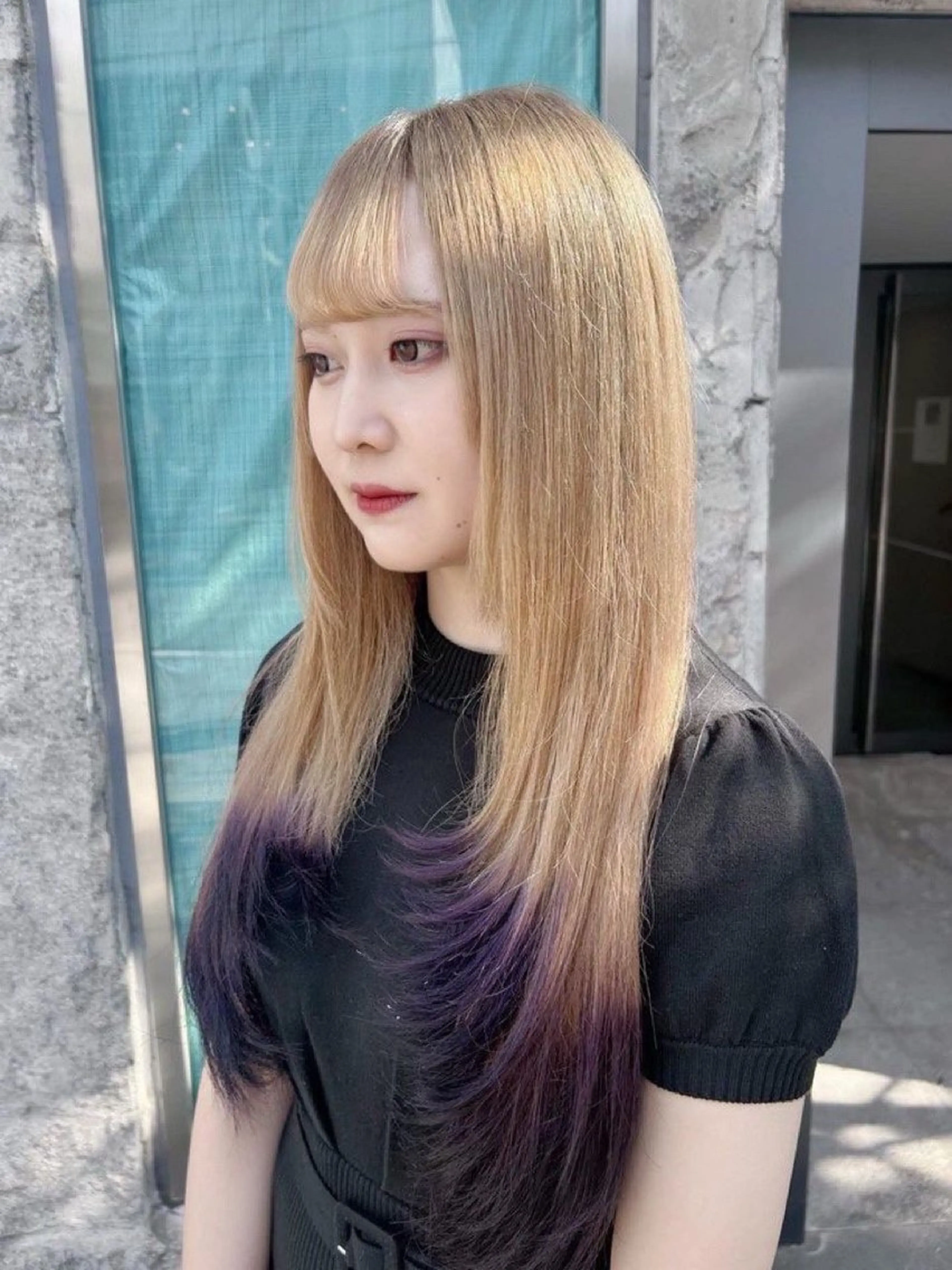 ロング カラー アッシュ バレイヤージュ ミストバング ブリーチ ブロンド 🌥️かずき🌥️ 寒色.デザイン特化のヘアスタイル