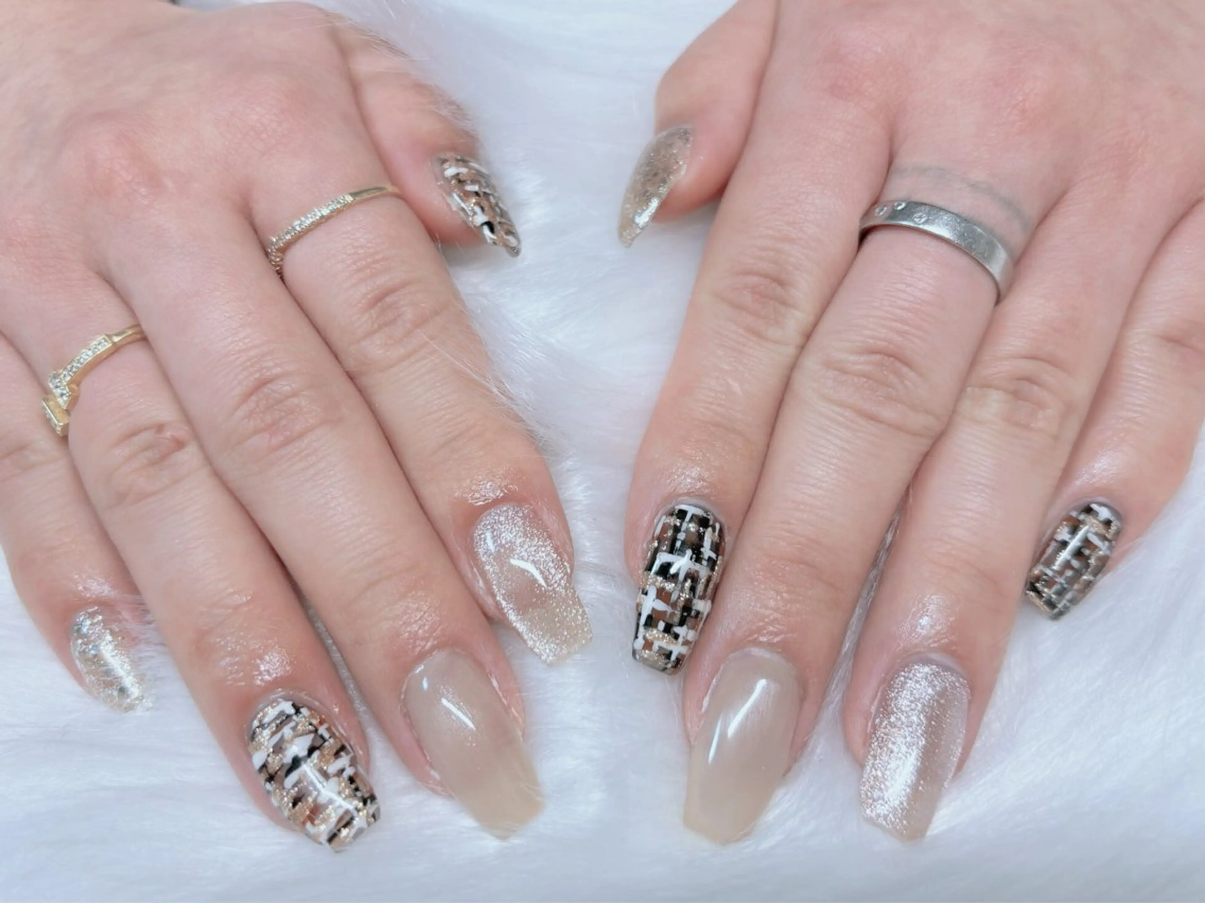 ネイル マグネットネイル ツイードネイル ハンドネイル Yappy kurumiのネイルデザイン