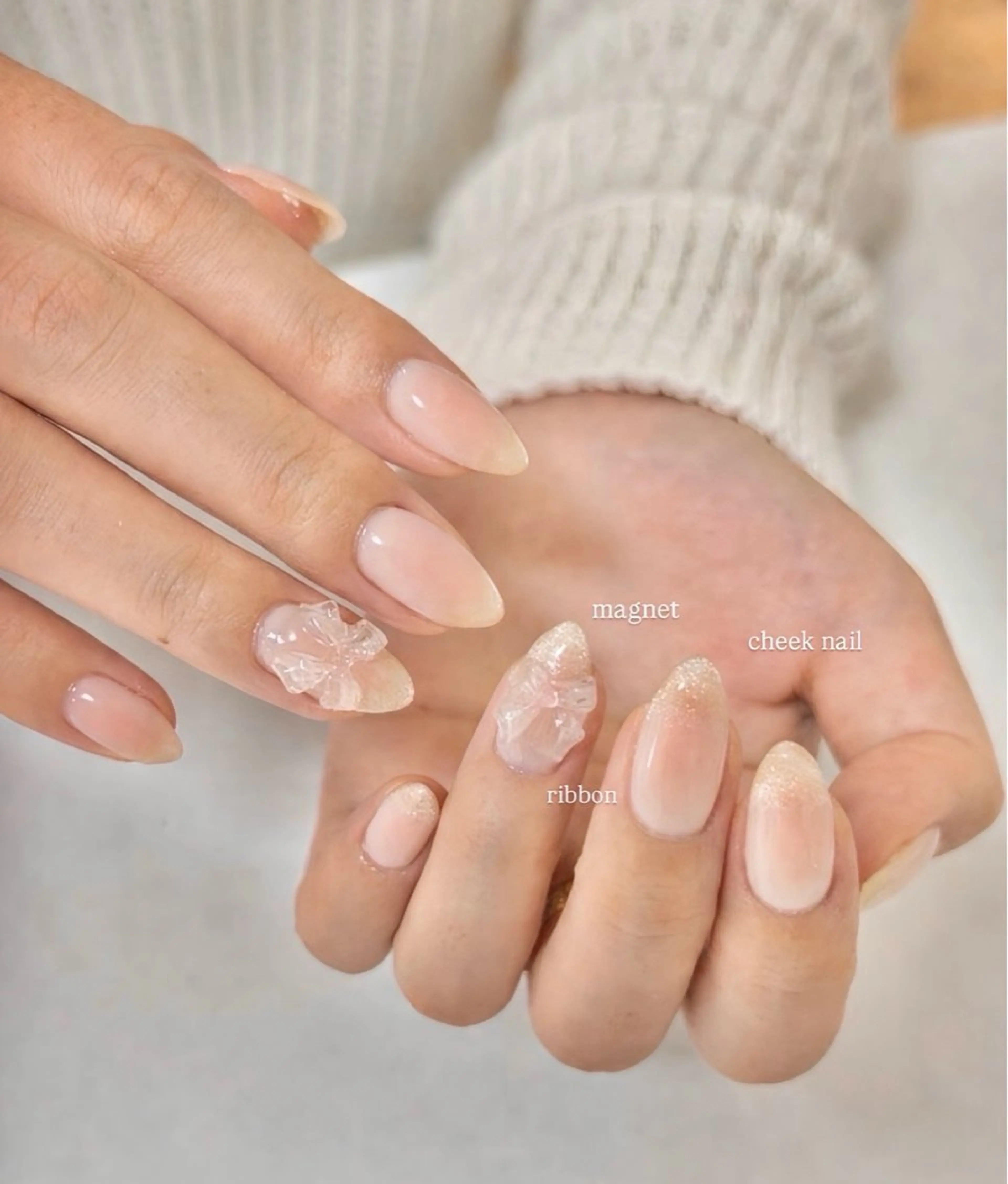 ネイル チークネイル マグネットネイル リボン ハンドネイル KANA  ︎︎のネイルデザイン