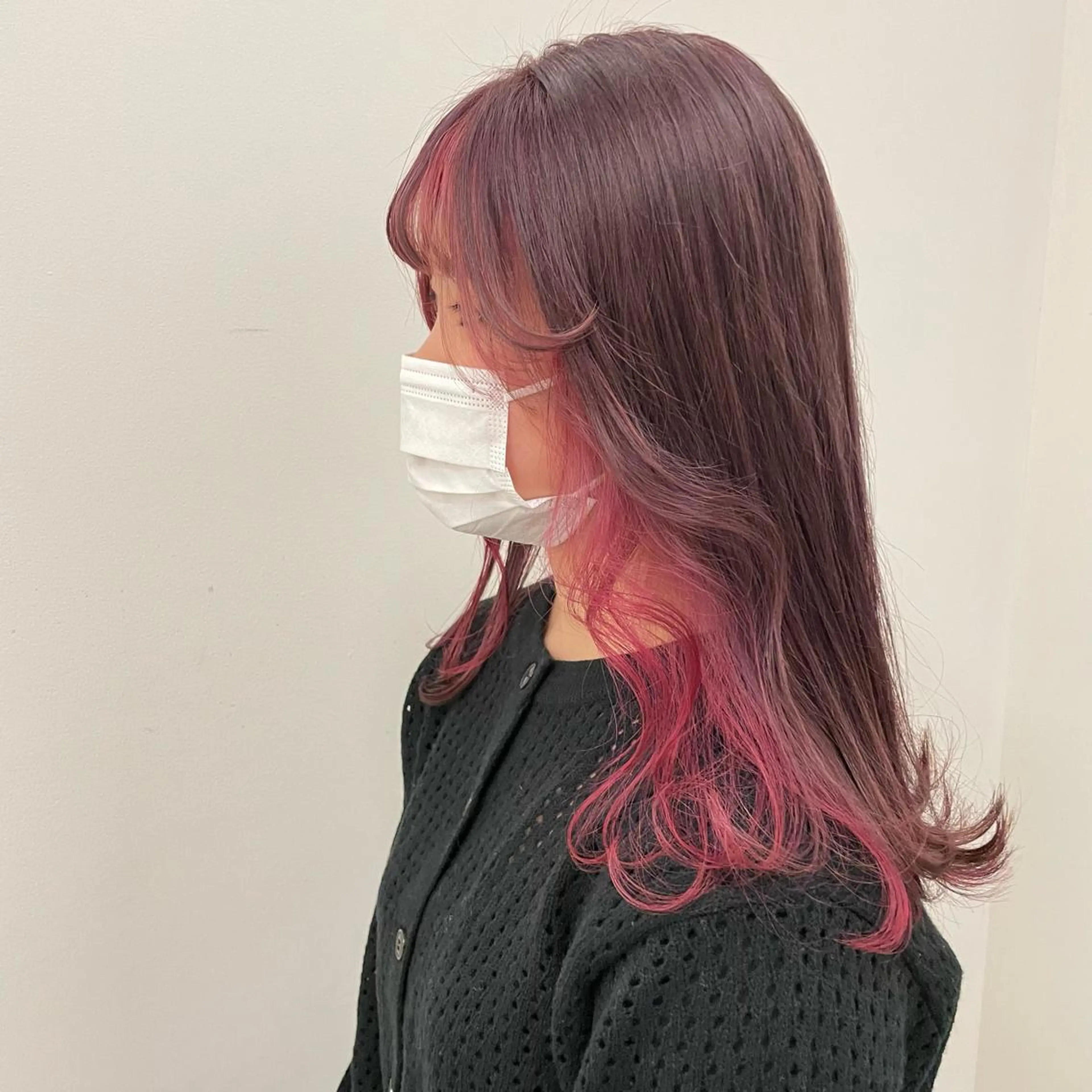 セミロング カラー ヘアアレンジ ミストバング ブリーチ  フェイスフレーミング イルミナカラー ラベンダーカラー GO TODAY  SHAiRE SALON岡山所属・Sana/ 耳ツボ/インナーのヘアスタイル