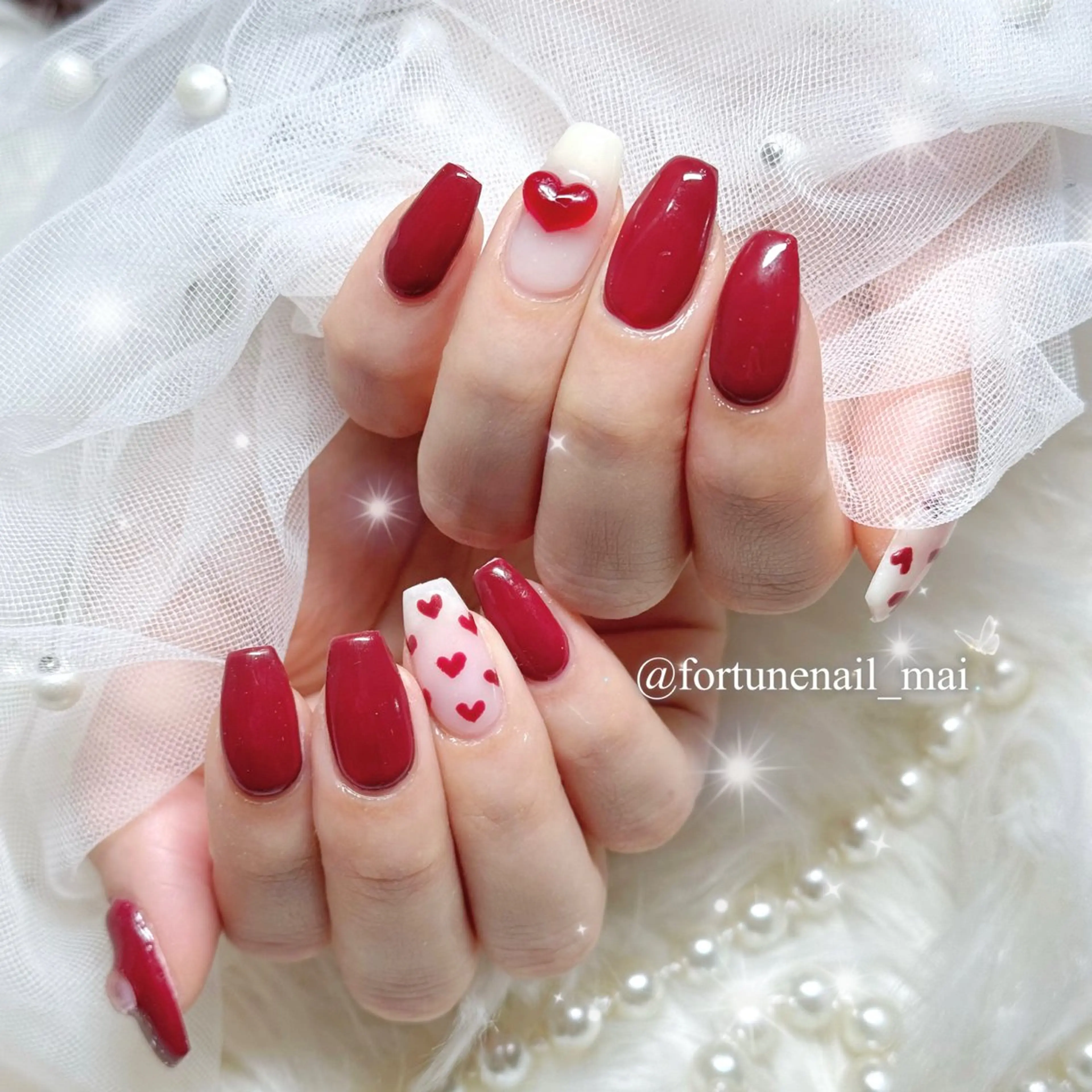 ネイル バレンタイン ハンドネイル 🎀Mai 🎀1/23空✩.*のネイルデザイン