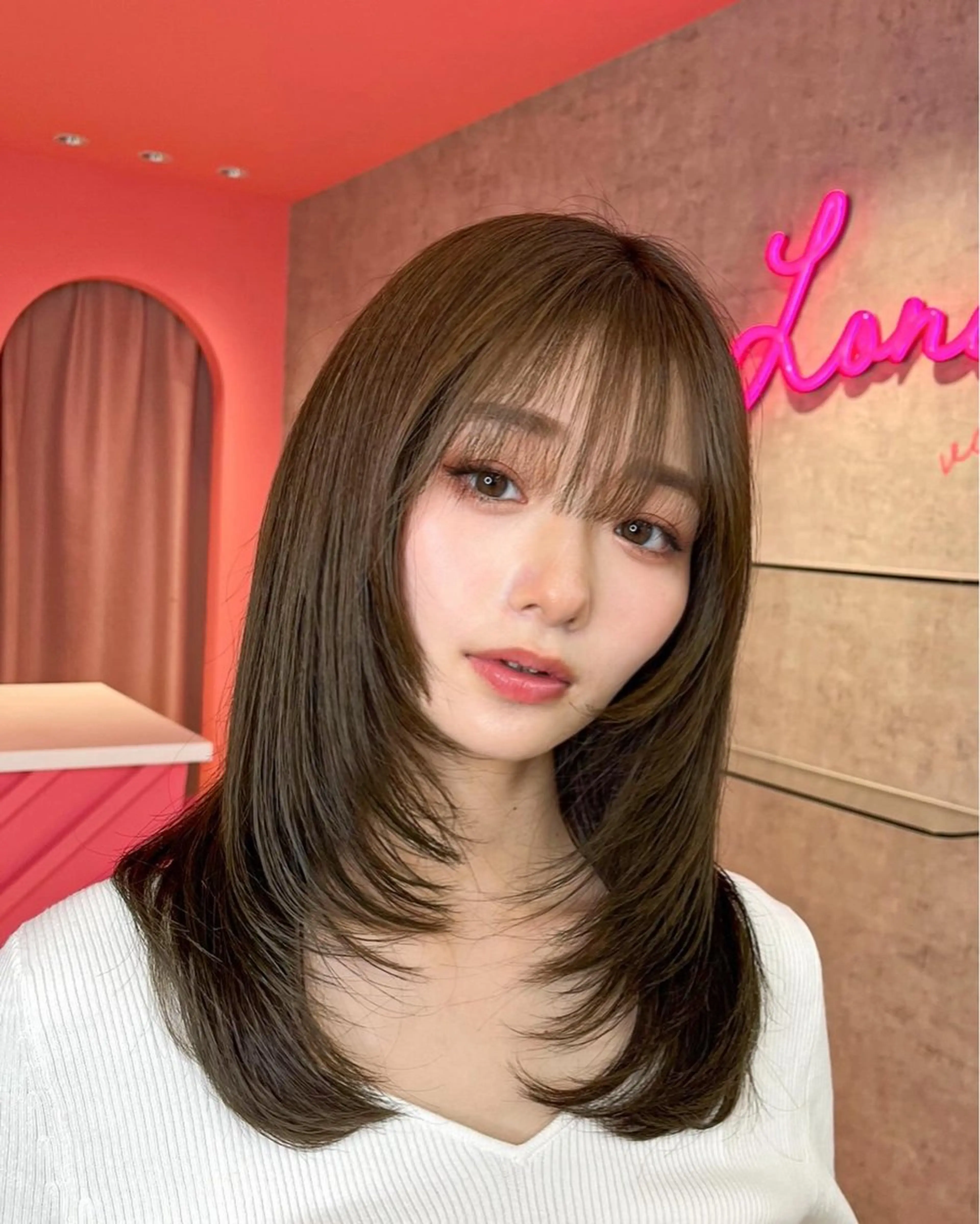 ミディアム 山崎/ボブ縮毛矯正 レイヤー髪質改善のヘアスタイル