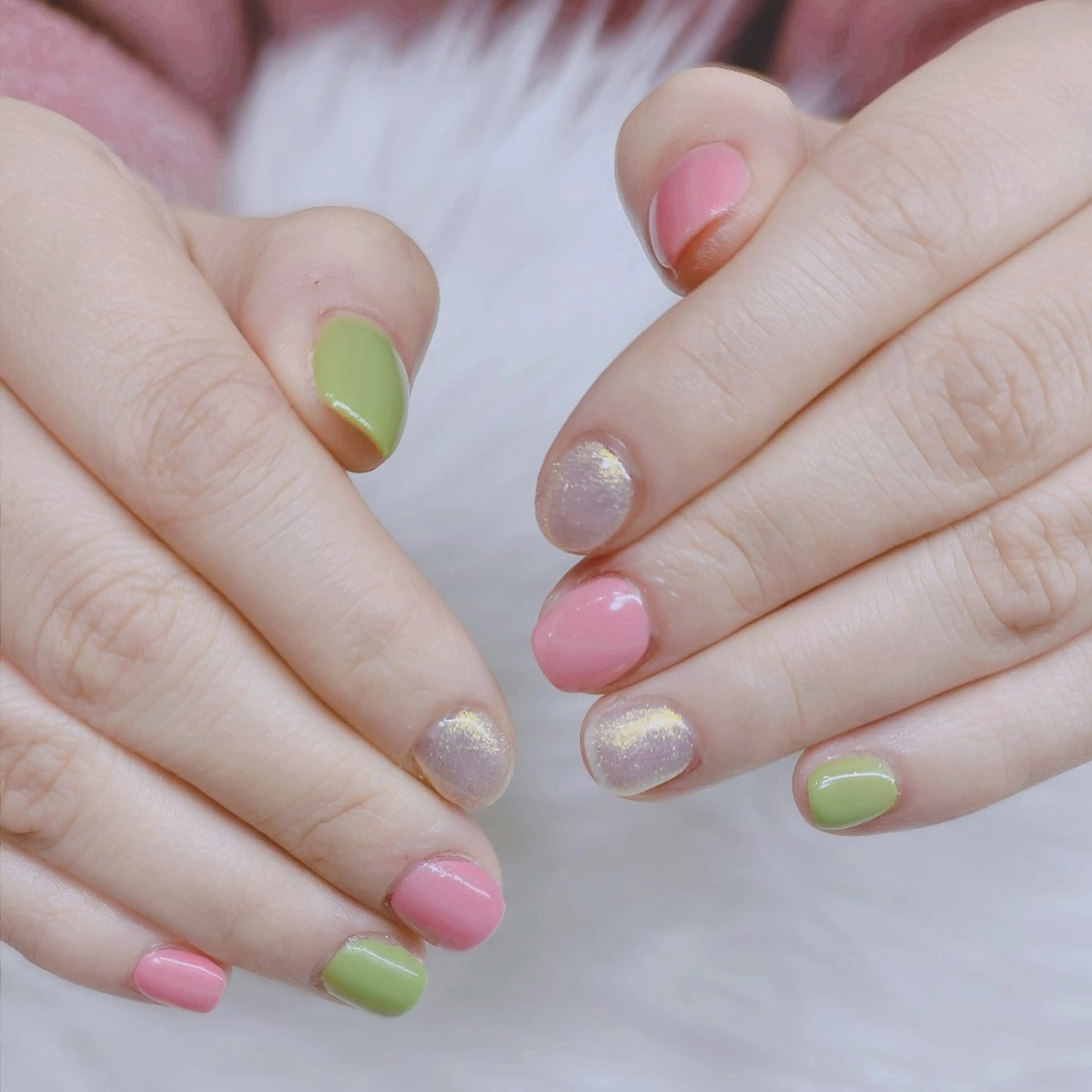 ネイル グリーン ピンク 春ネイル U.NI所属・森川 雪のネイルデザイン