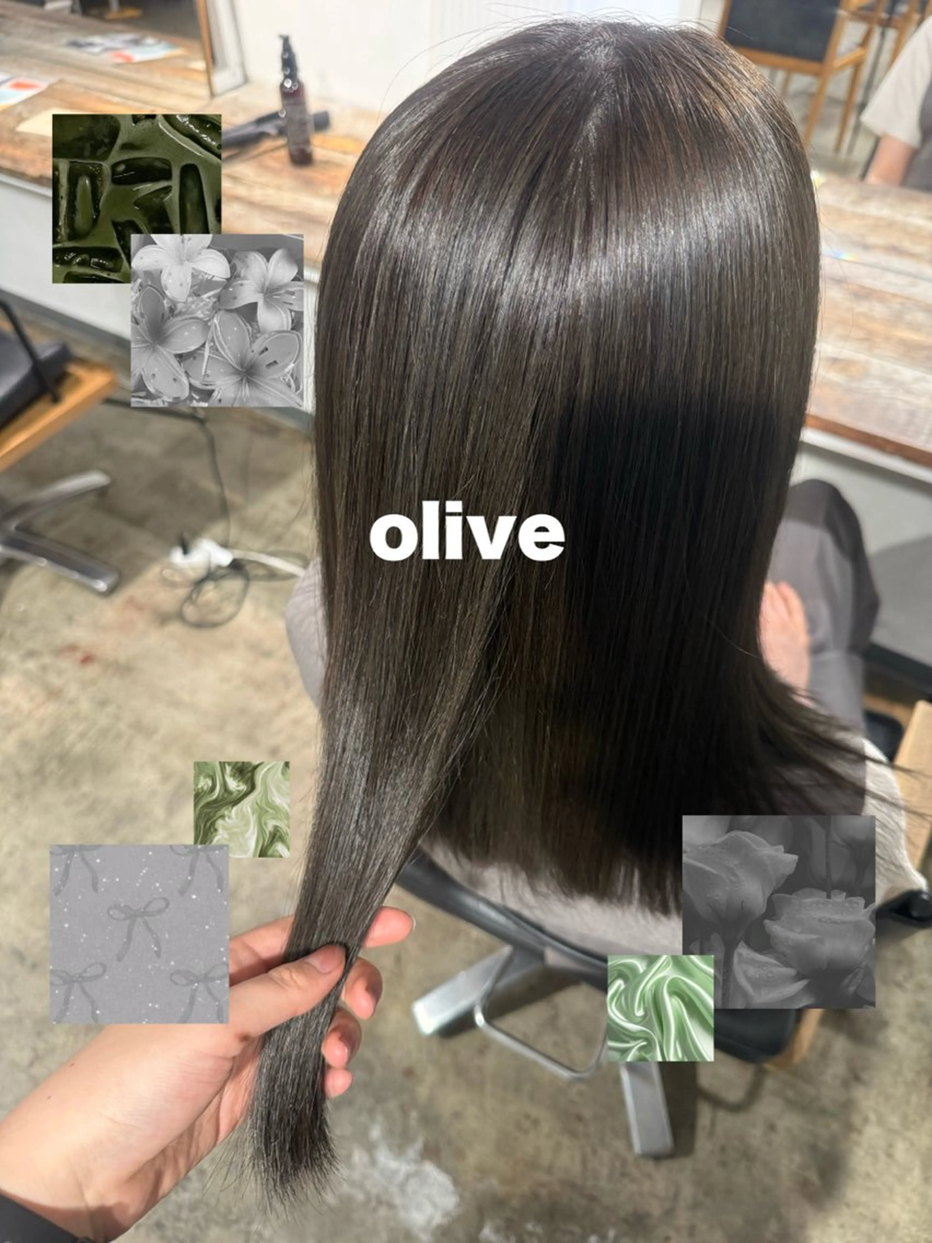 セミロング カラー ブリーチ ダブルカラー グレージュ ブリーチなしカラー オリーブカラー ヘアカラー トリートメント 🫟ブリーチモデル/ 艶カラー /みきのヘアスタイル