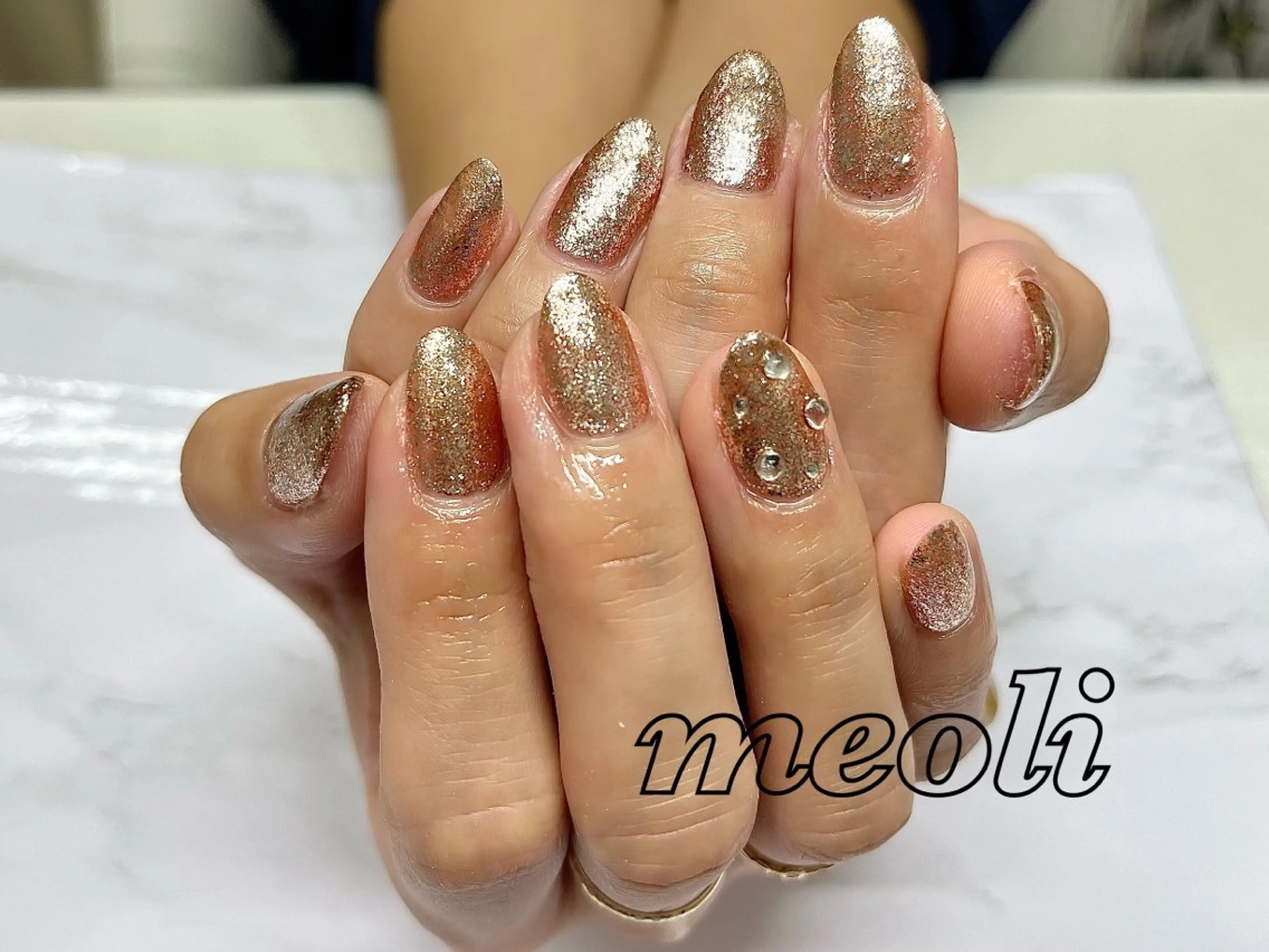 ネイル ゴールド ゴージャス ラメ(グリッター) ピンク ハンドネイル nail salon meoli　アヤのネイルデザイン