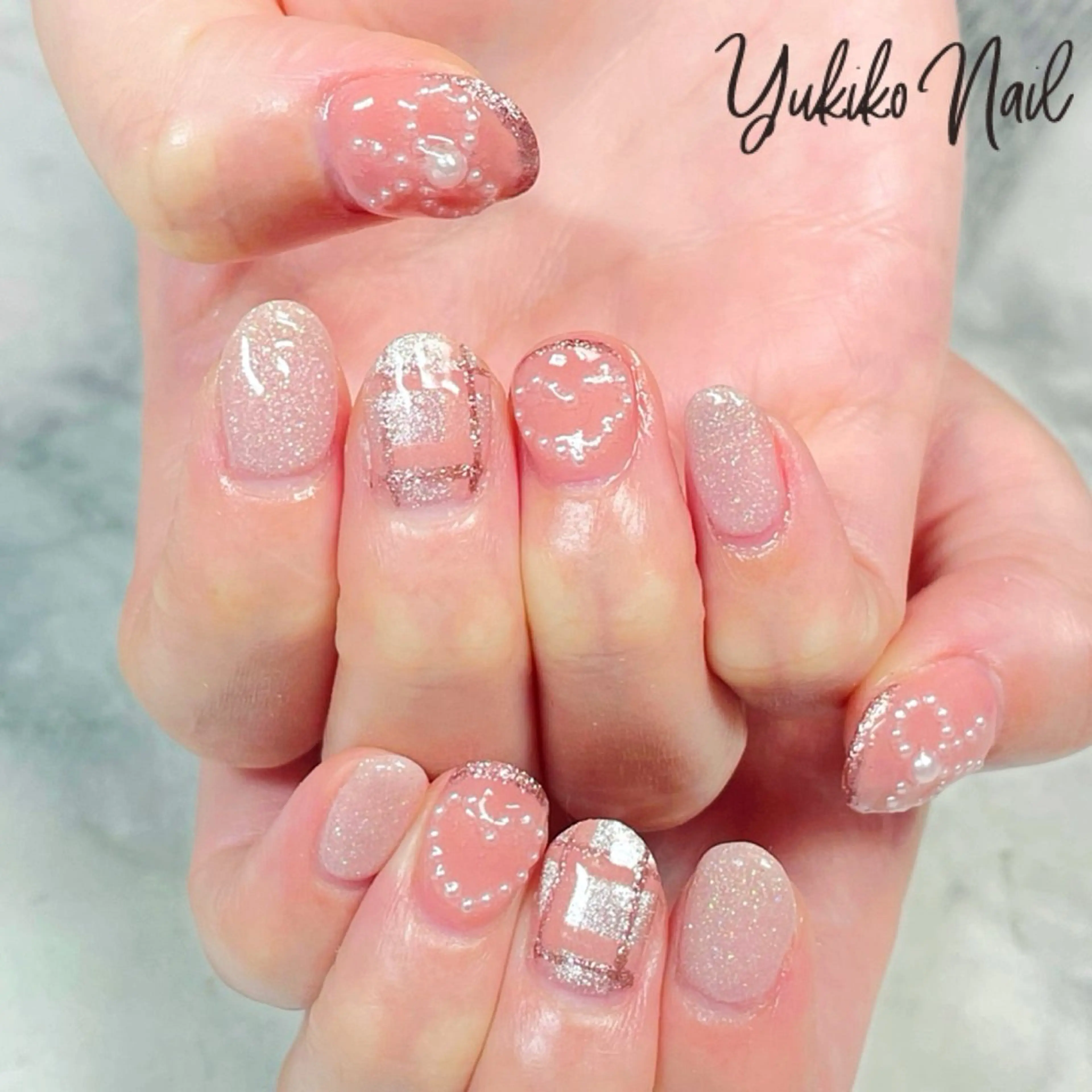 ネイル ハート キラキラネイル マグネットネイル リボン ハンドネイル ユキコ ネイルのネイルデザイン