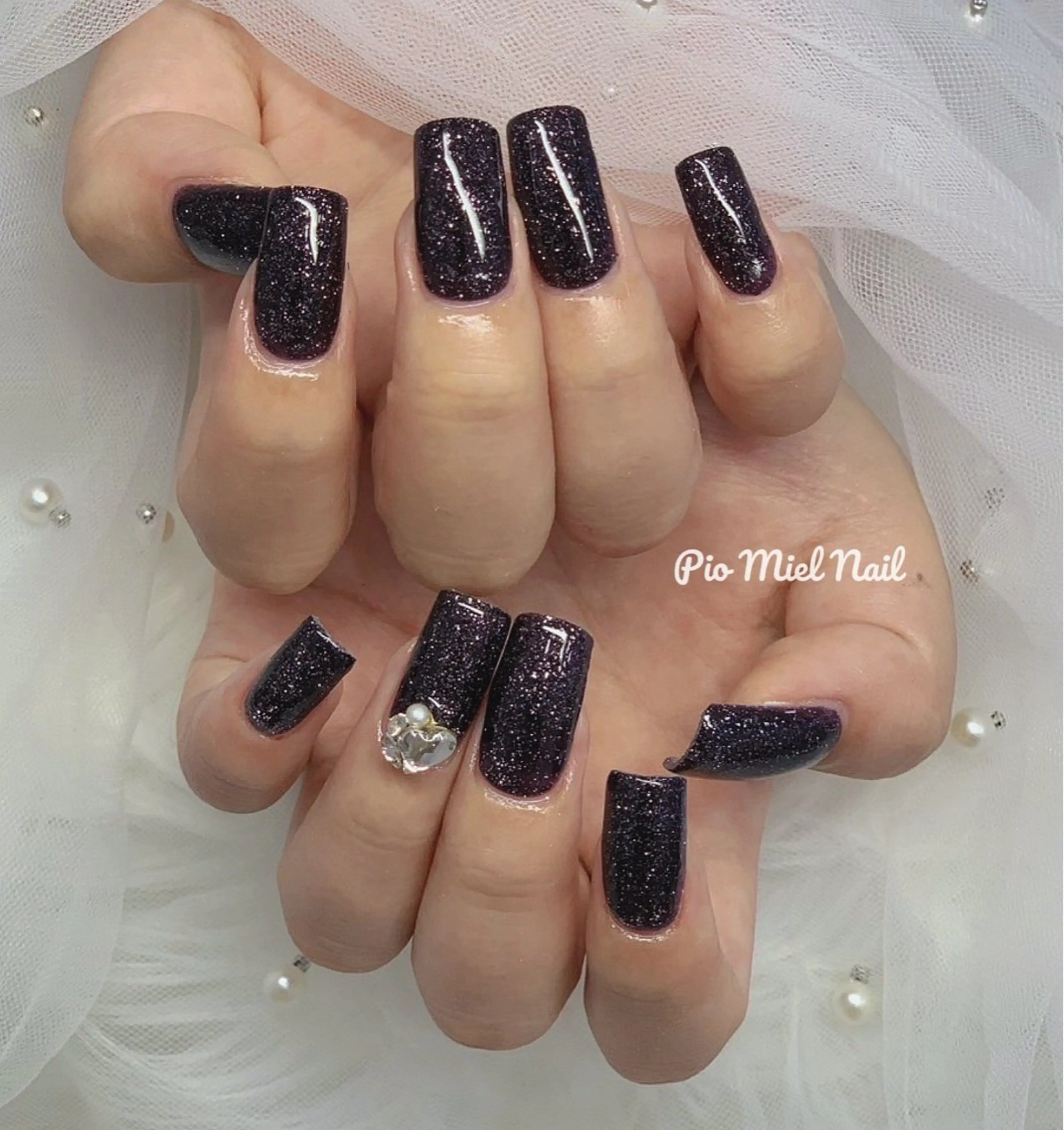 ネイル アートネイル ジェルネイル ゴージャス ラメ(グリッター) ロングネイル ハンドネイル HANA 長さだしのネイルデザイン