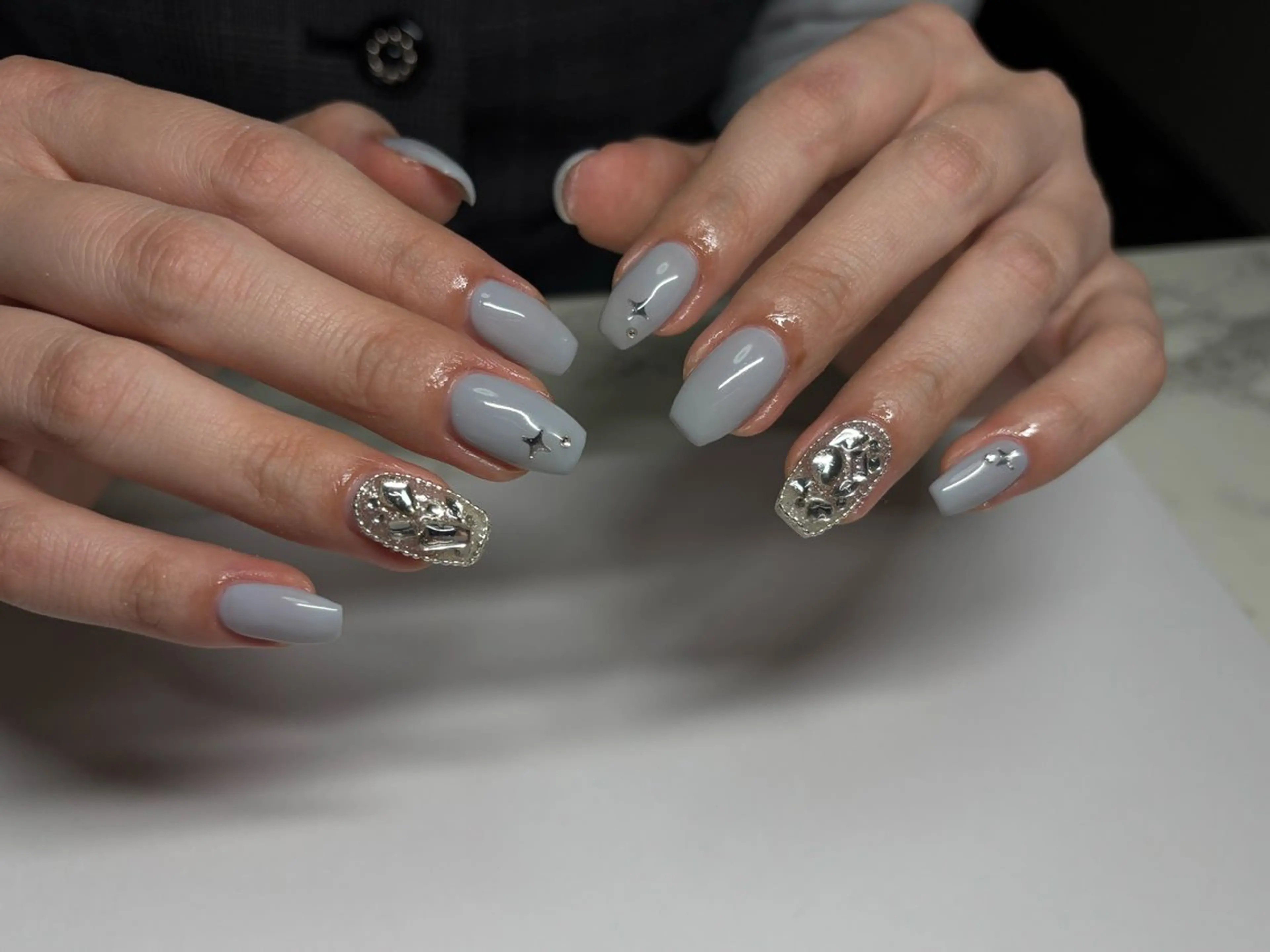 ネイル ブルー ストーンネイル ハンドネイル nayu nailのネイルデザイン