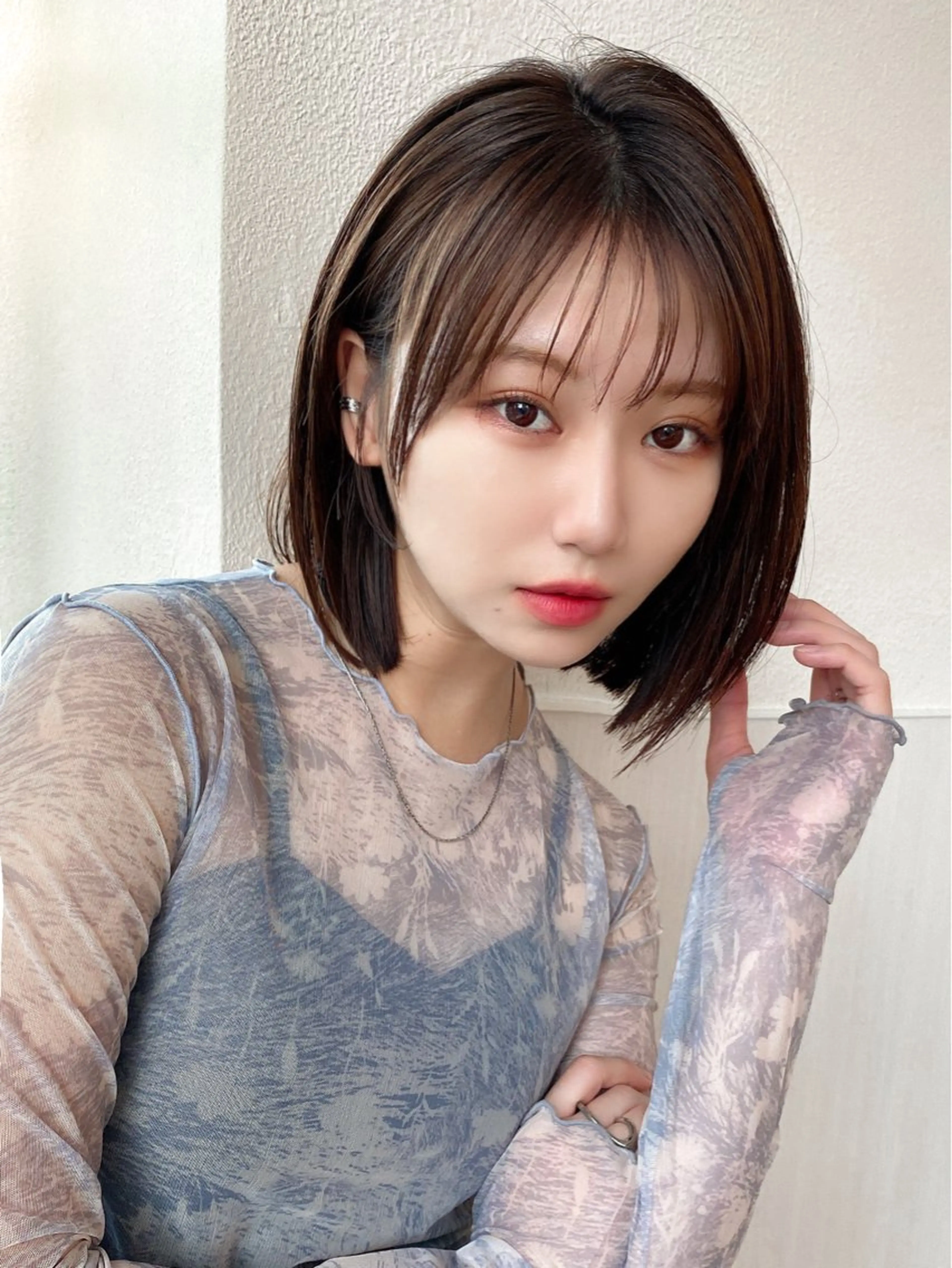 ミディアム カラー ボブ カット ヘアカラー トリートメント 山﨑 翼のヘアスタイル