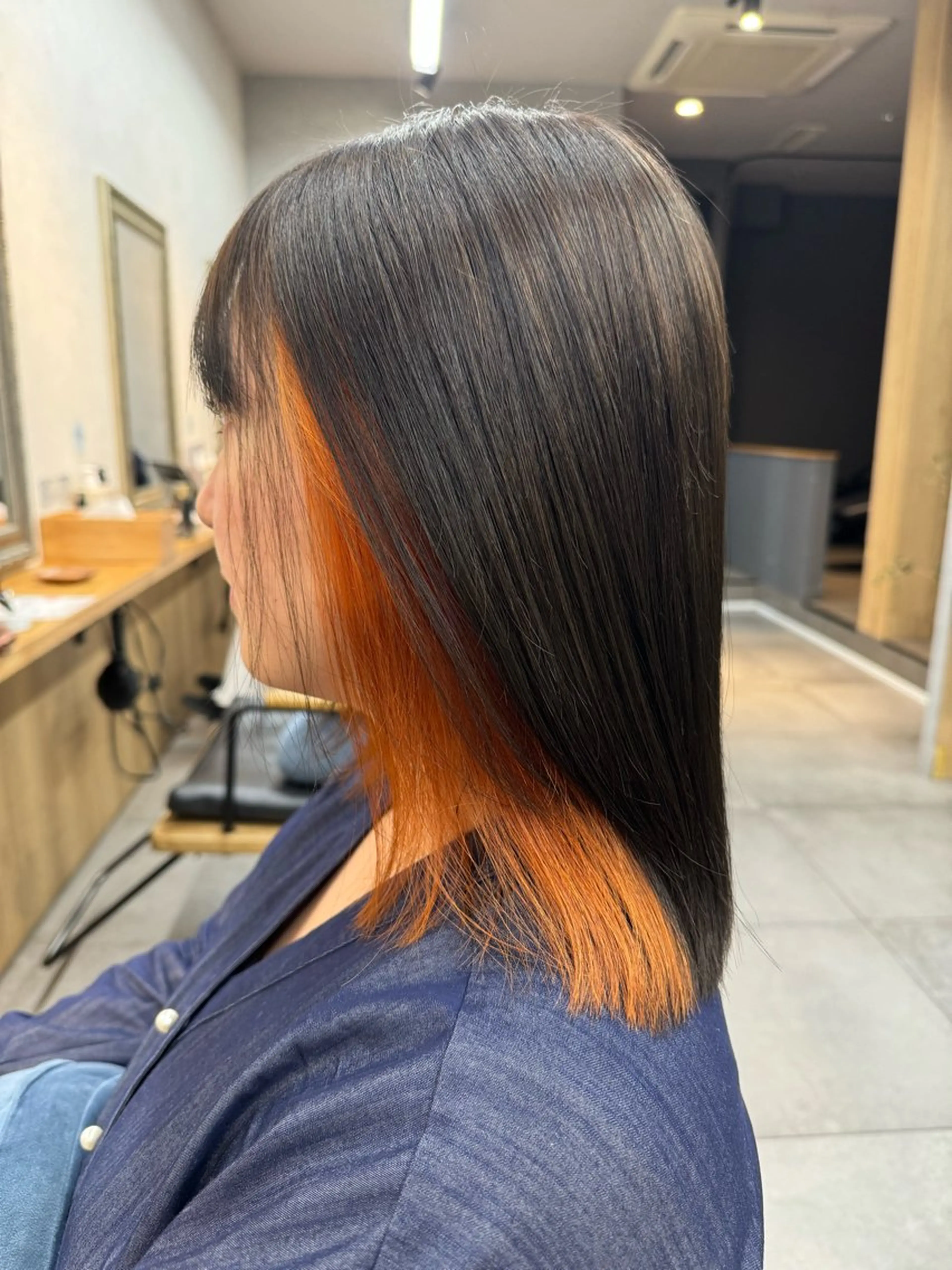 カラー ブリーチ インナーカラー オレンジ ヘアカラー トリートメント 銀座/インナーカラー /髪質改善/せいぎのヘアスタイル