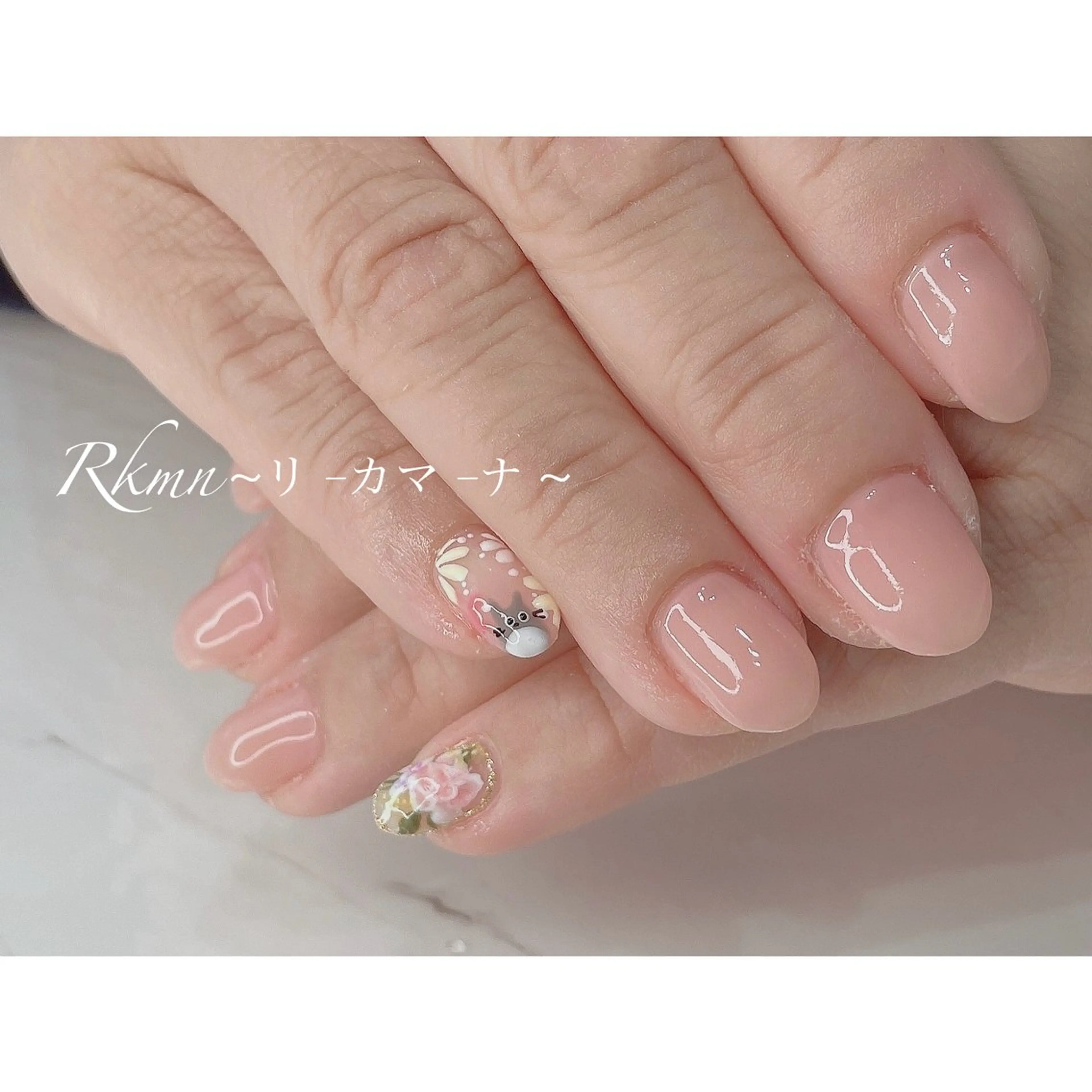 ネイル アートネイル フラワーネイル 春ネイル ハンドネイル フットネイル ハンドケア Rkmn ~リ-カマ-ナ~のネイルデザイン