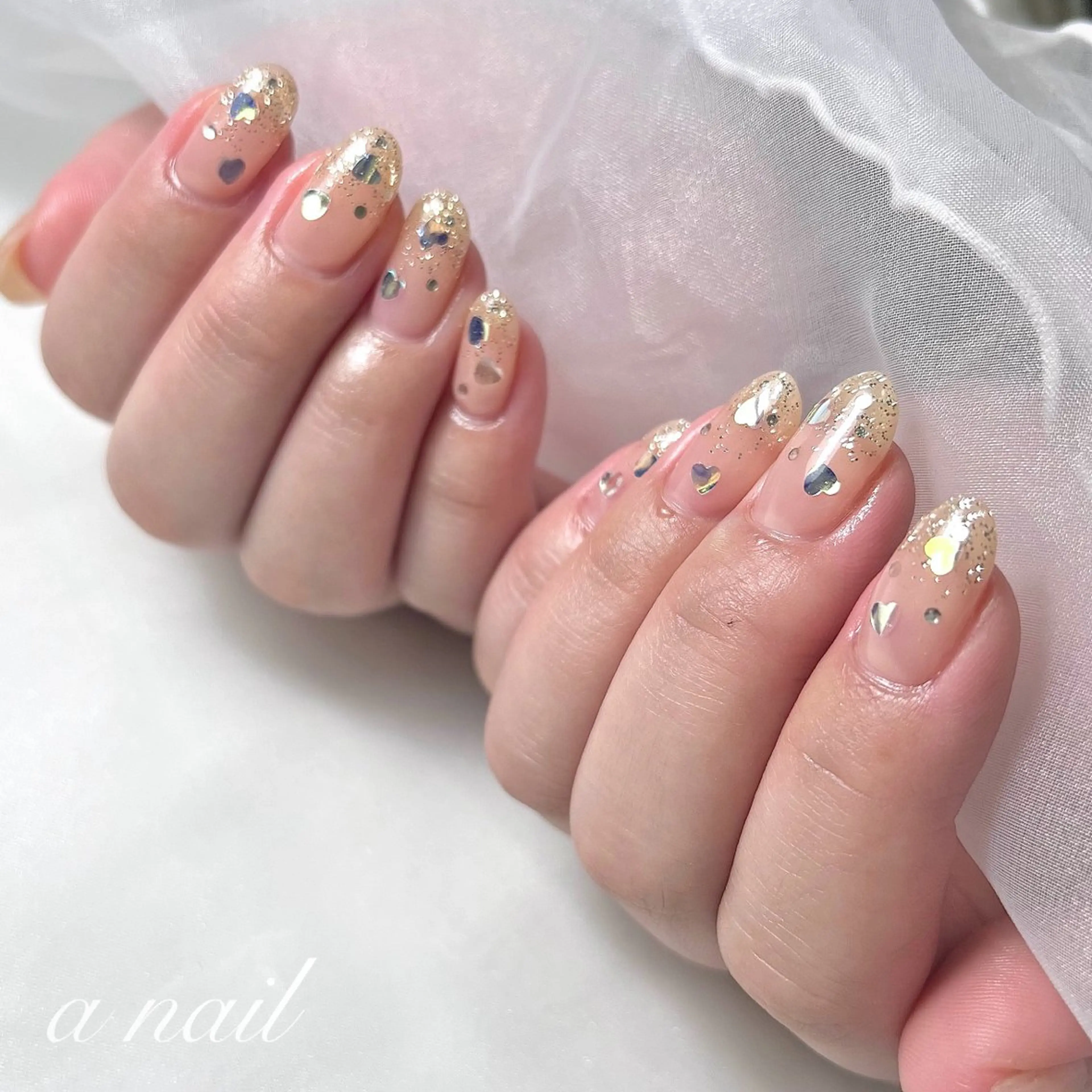 ネイル 長さ出し グラデーション ハート ラメ(グリッター) ラメグラデーション Salon_ a.nailのネイルデザイン