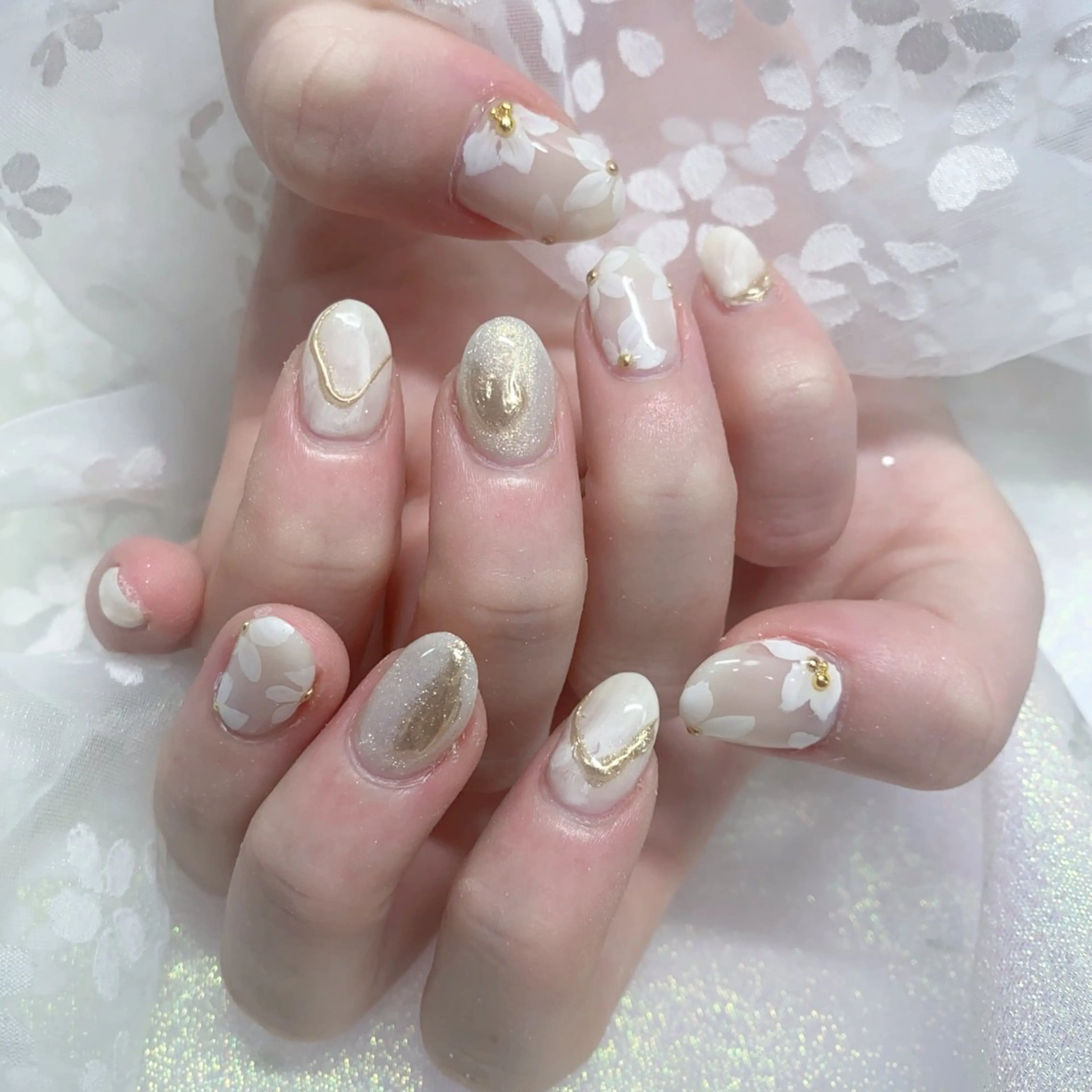ネイル 長さ出し ジェルネイル キラキラネイル 大理石ネイル(マーブル) ニュアンスネイル Morpho nailのネイルデザイン