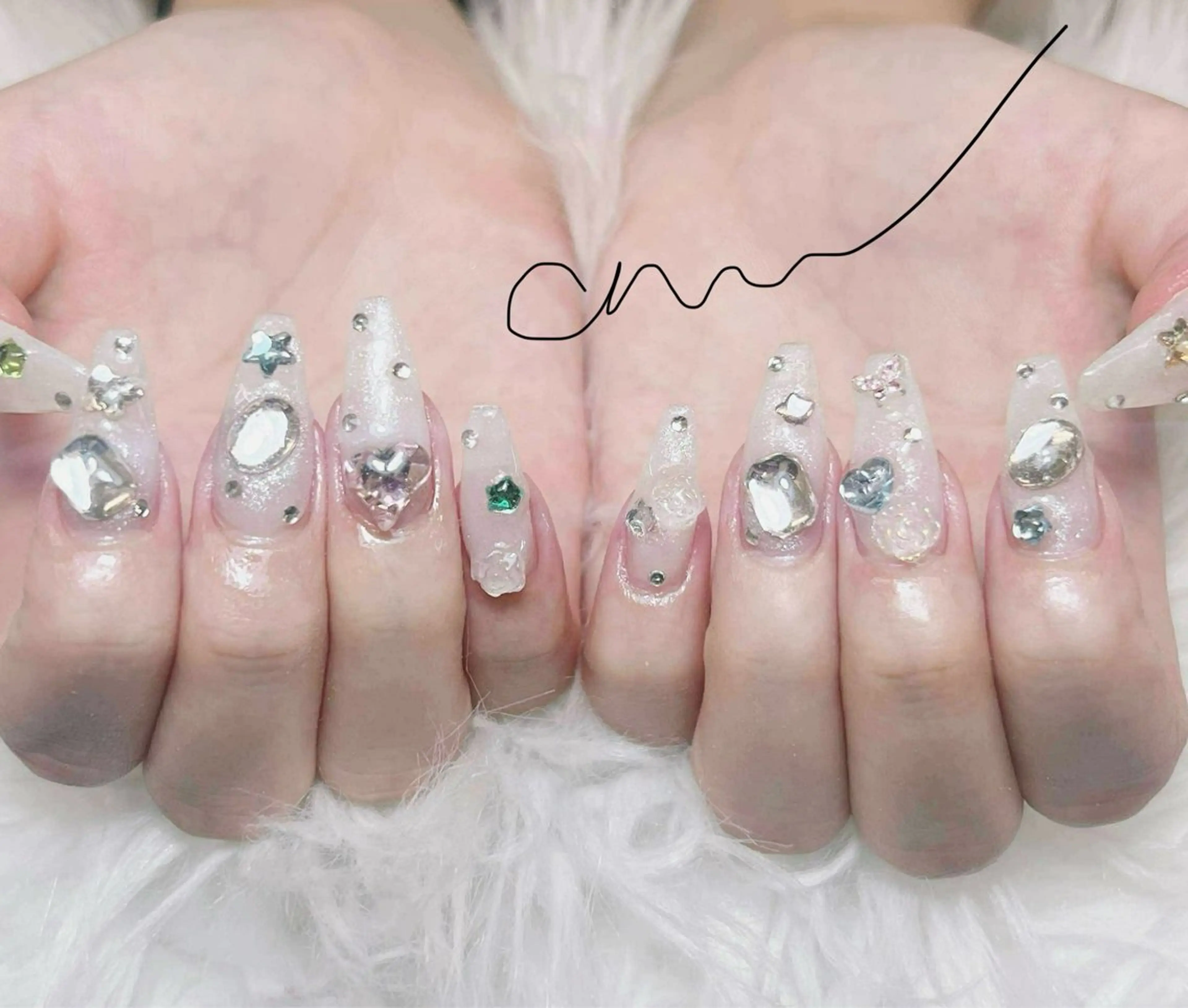 ネイル アートネイル オーロラネイル チークネイル 長さ出し フットネイル Anh 高田馬場のネイルデザイン