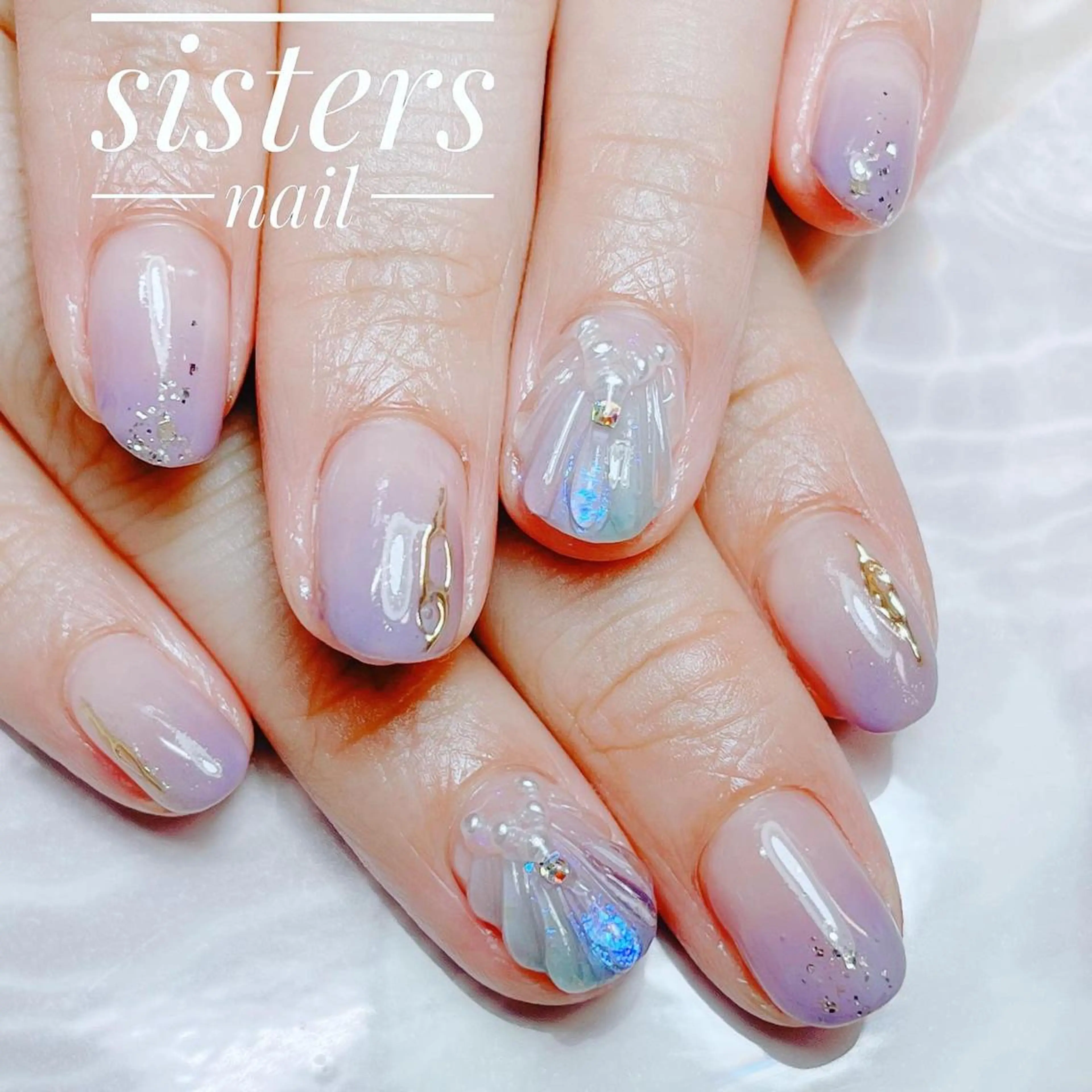 ネイル アートネイル キラキラネイル ミラーネイル ニュアンスネイル パープル sisters nail.fのネイルデザイン