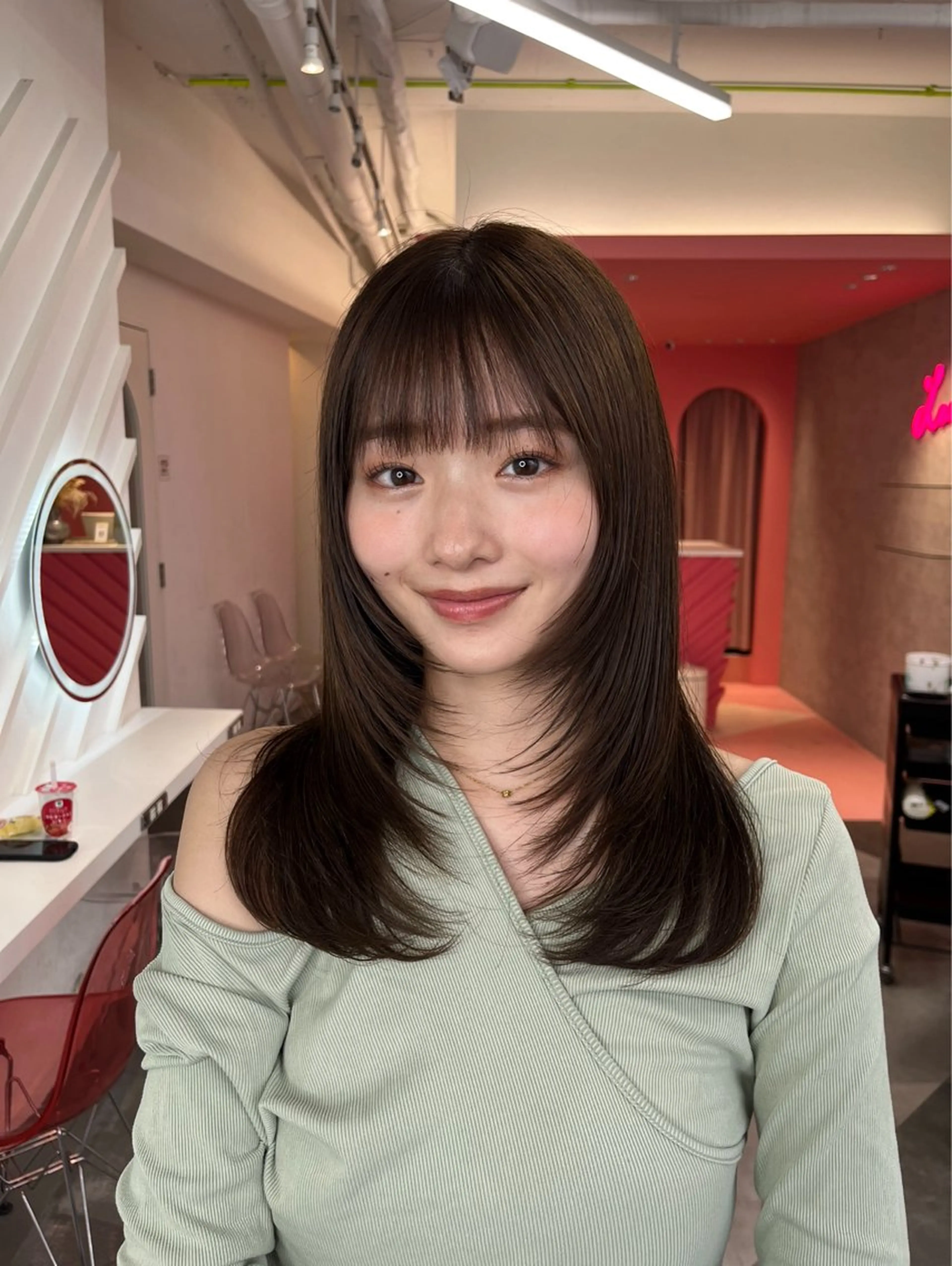 ミディアム カラー カット ヘアカラー トリートメント 山崎/ボブ縮毛矯正 レイヤー髪質改善のヘアスタイル