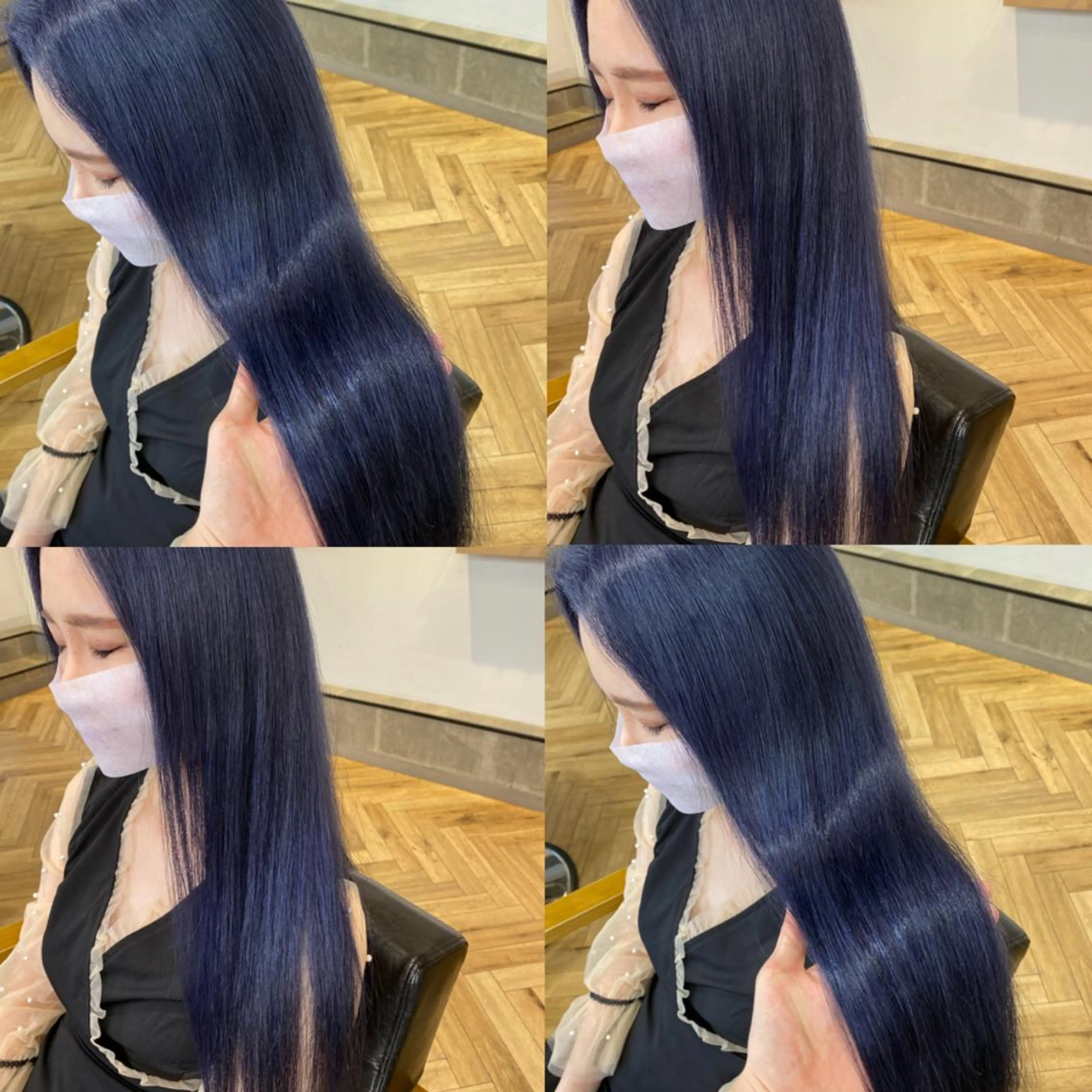 ロング カラー アッシュ ブリーチ ブルーカラー 艶カラー/韓国顔周り 🎀mamiのヘアスタイル