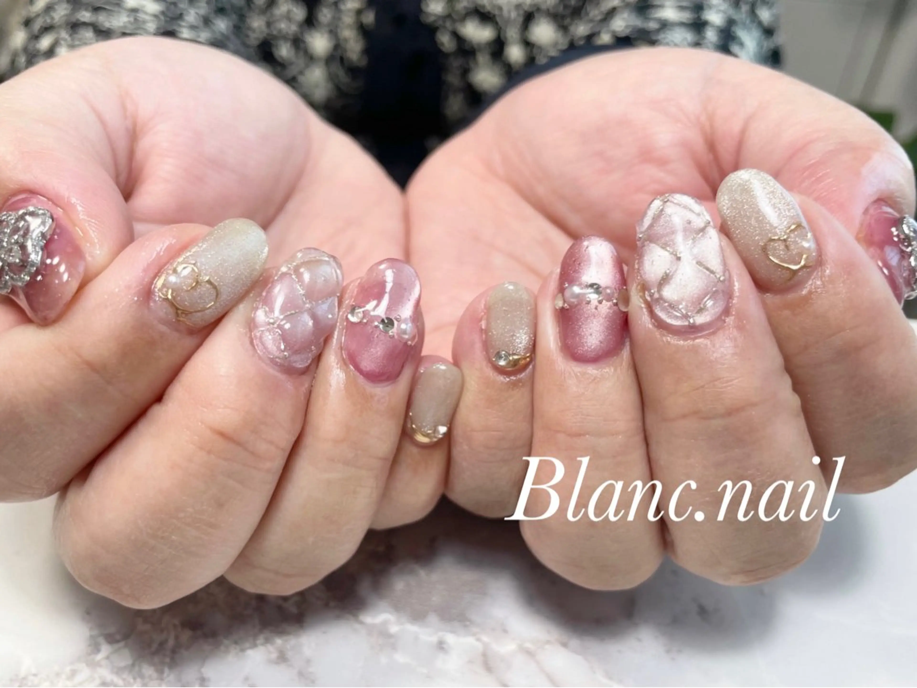 ネイル ジェルネイル ハート マグネットネイル ミラーネイル ニュアンスネイル ハンドネイル BLANCEnail所属・BLANCnail yuuのネイルデザイン