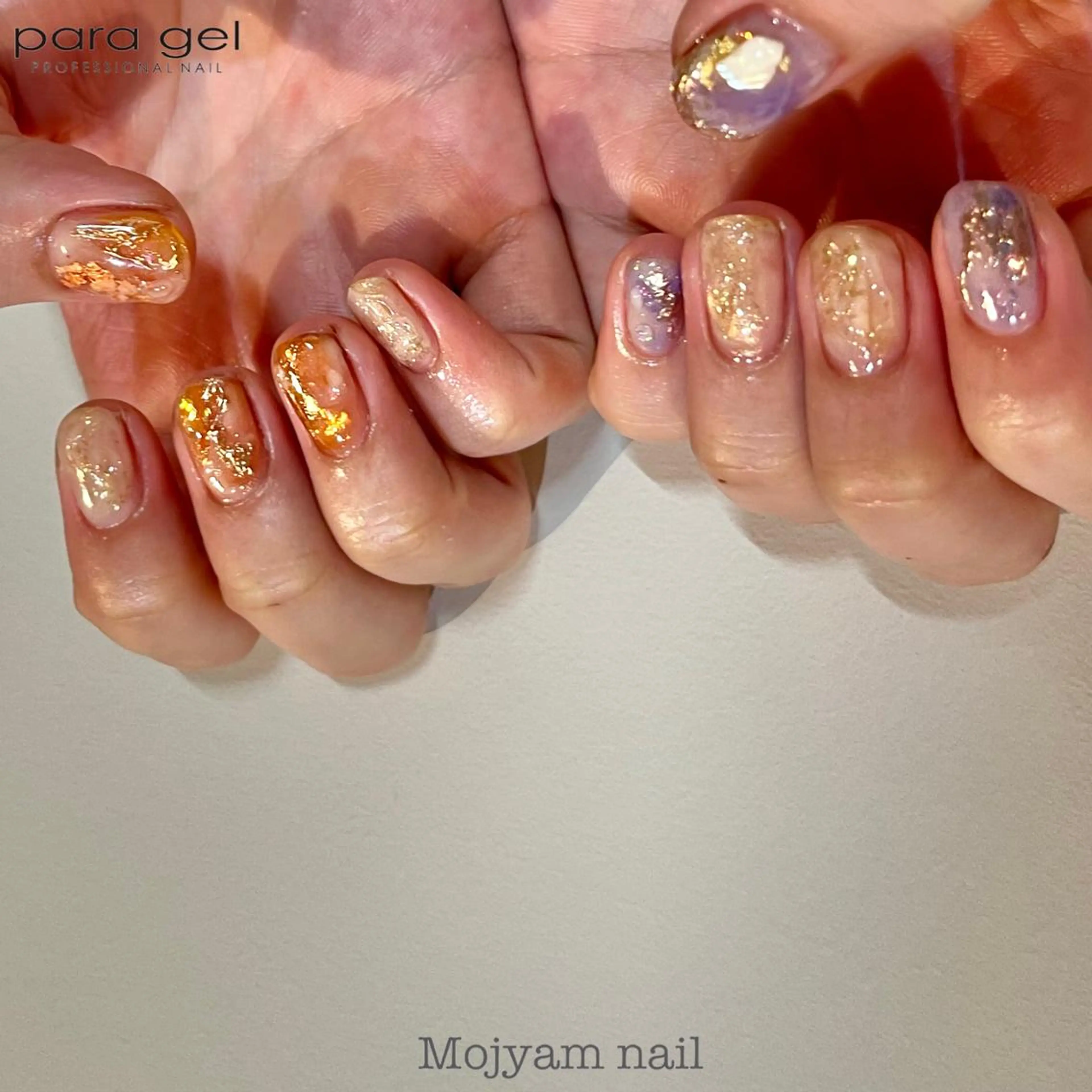 ネイル ゴールド ニュアンスネイル オレンジ パープル ハンドネイル Mojyam nail所属・松本 実咲のネイルデザイン