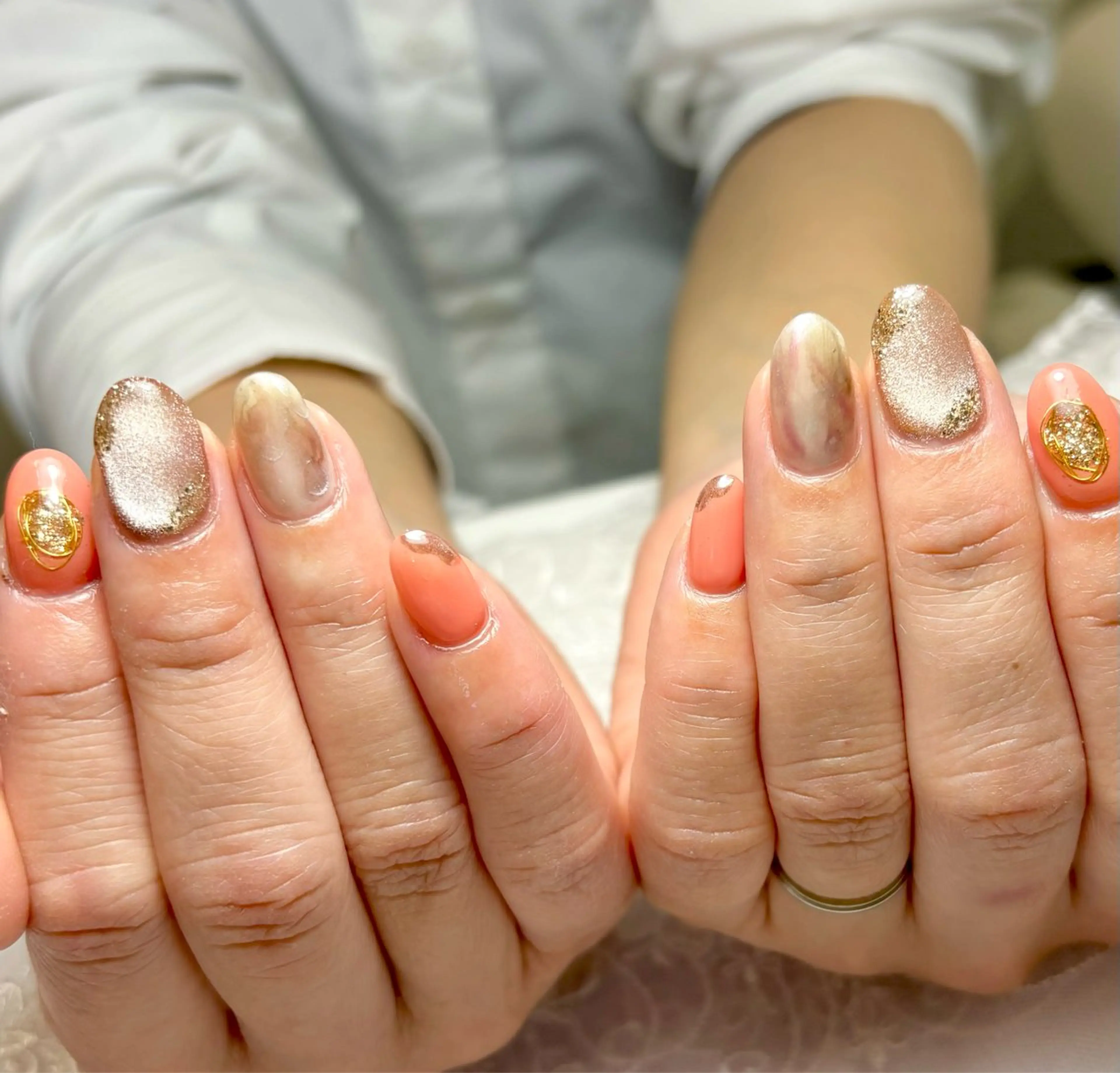 ネイル マグネットネイル ピンク 春ネイル ハンドネイル Belle　ネイル＆ ホワイトニングサロンのネイルデザイン