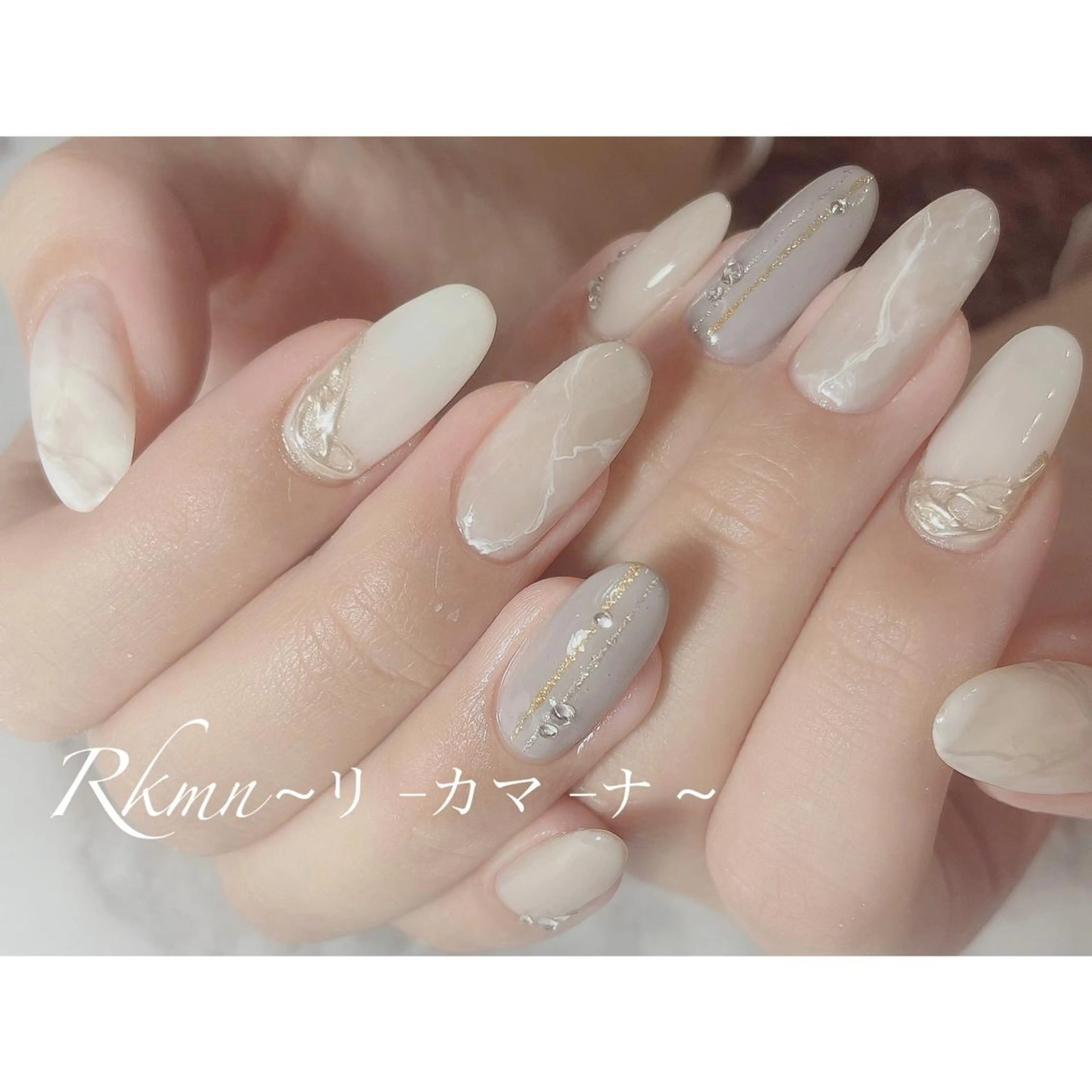ネイル アートネイル ラメ(グリッター) 大理石ネイル(マーブル) ミラーネイル 春ネイル ハンドネイル フットネイル ハンドケア Rkmn ~リ-カマ-ナ~のネイルデザイン