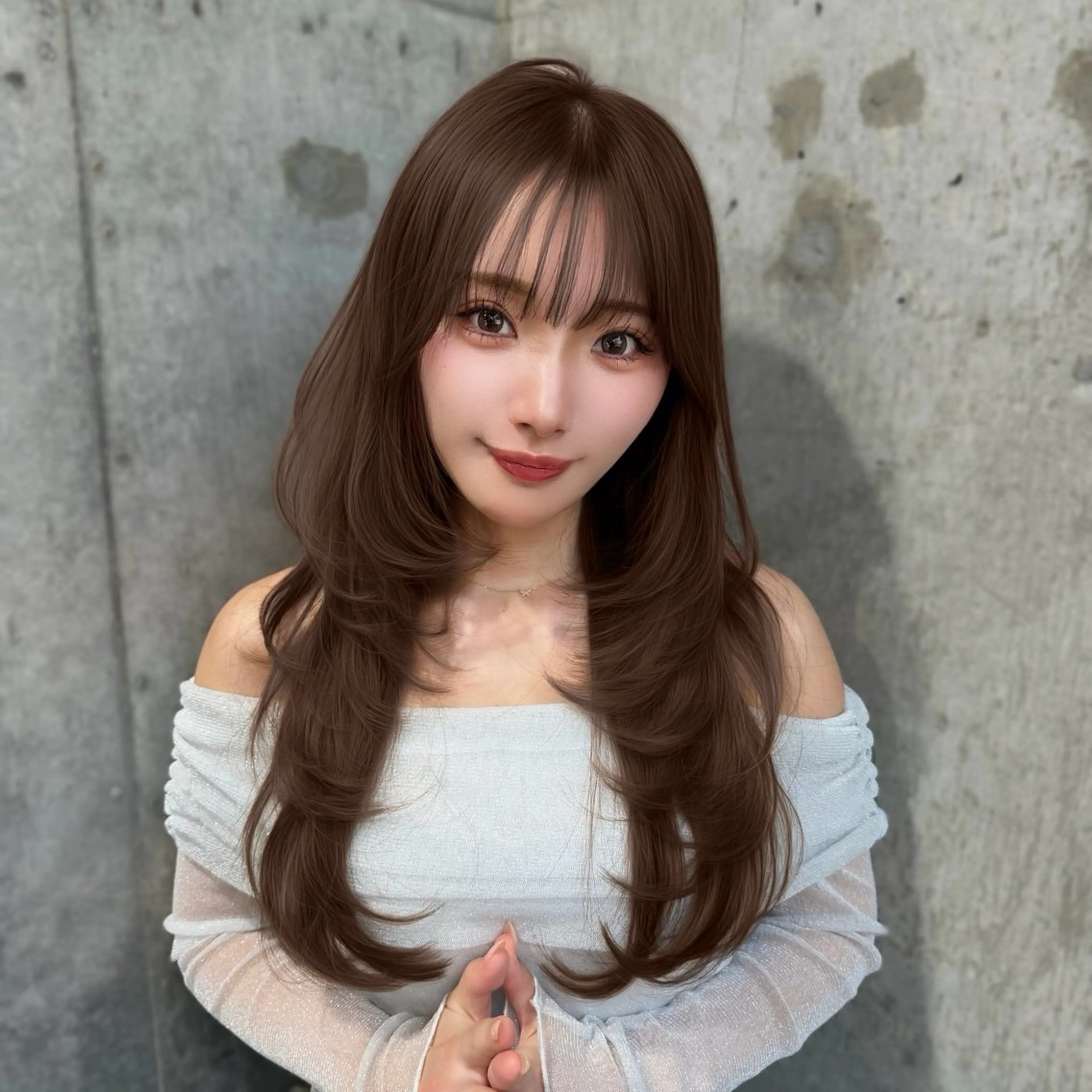 セミロング カラー 髪質改善 韓国風ヘア レイヤーカット 縮毛矯正 トリートメント ヘアカラー トリートメント 新宿/韓国風レイヤー 髪質改善/渋谷直樹のヘアスタイル