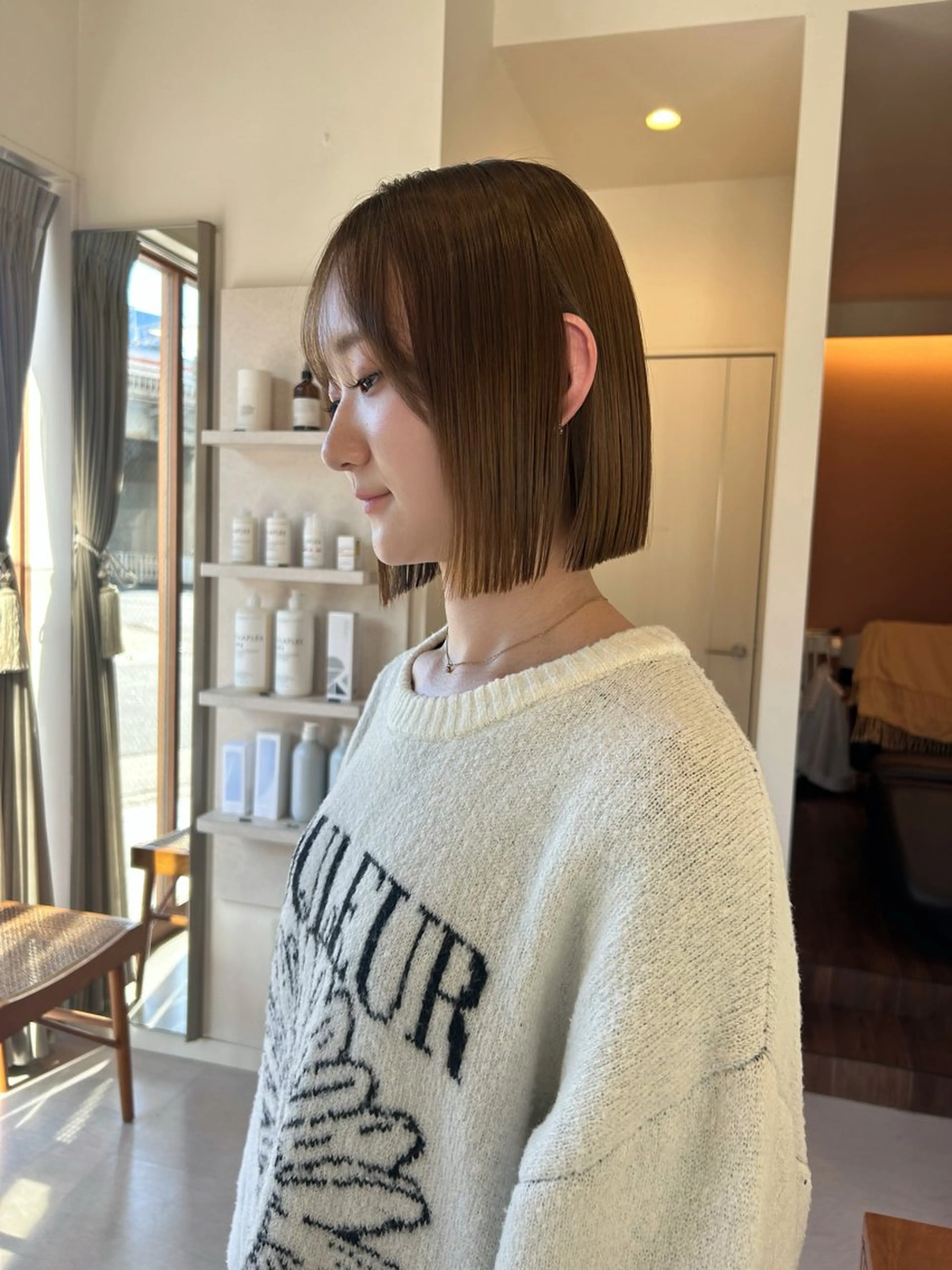 ショート ボブ 顔周りカット カット ヘアカラー トリートメント レイヤーカット/ツヤ 縮毛矯正/アチワのヘアスタイル