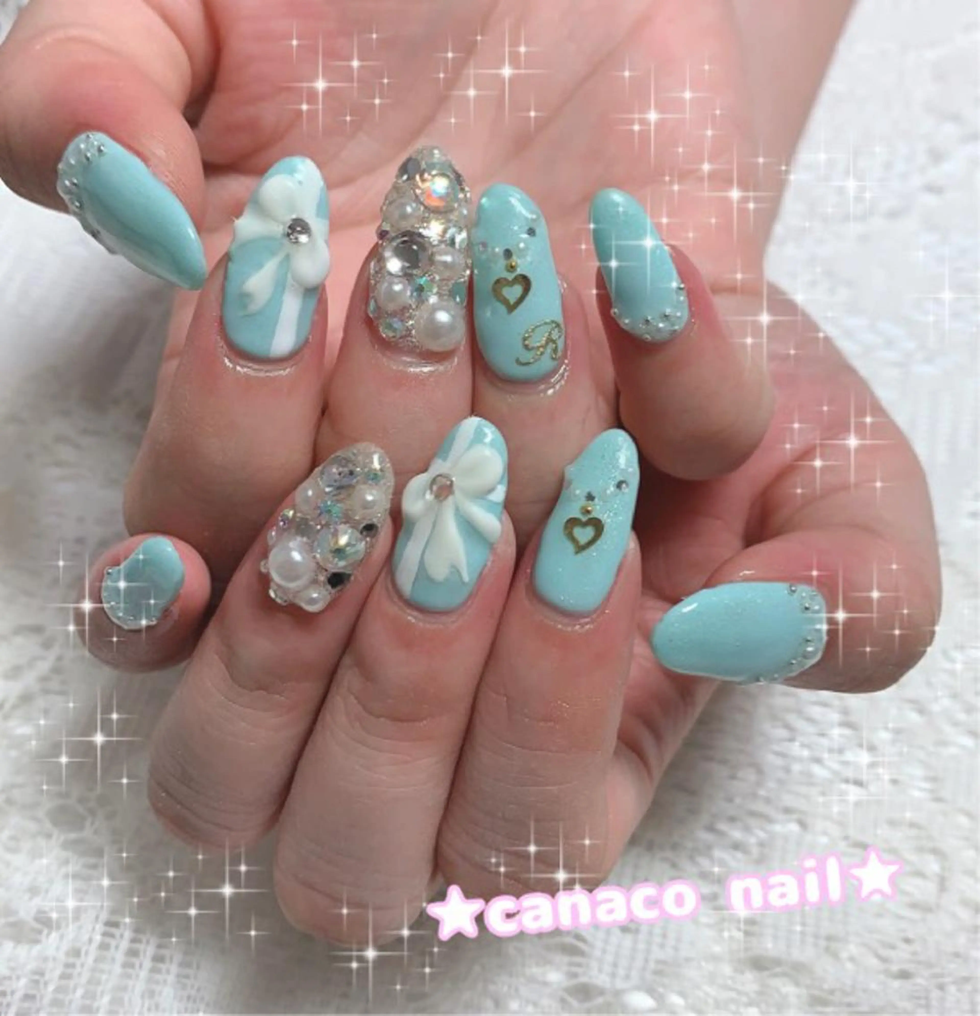 ネイル アートネイル ブルー ジェルネイル ハート パラジェル ハンドネイル ハンドケア Felice所属・ベテランネイル cnc  nailのネイルデザイン