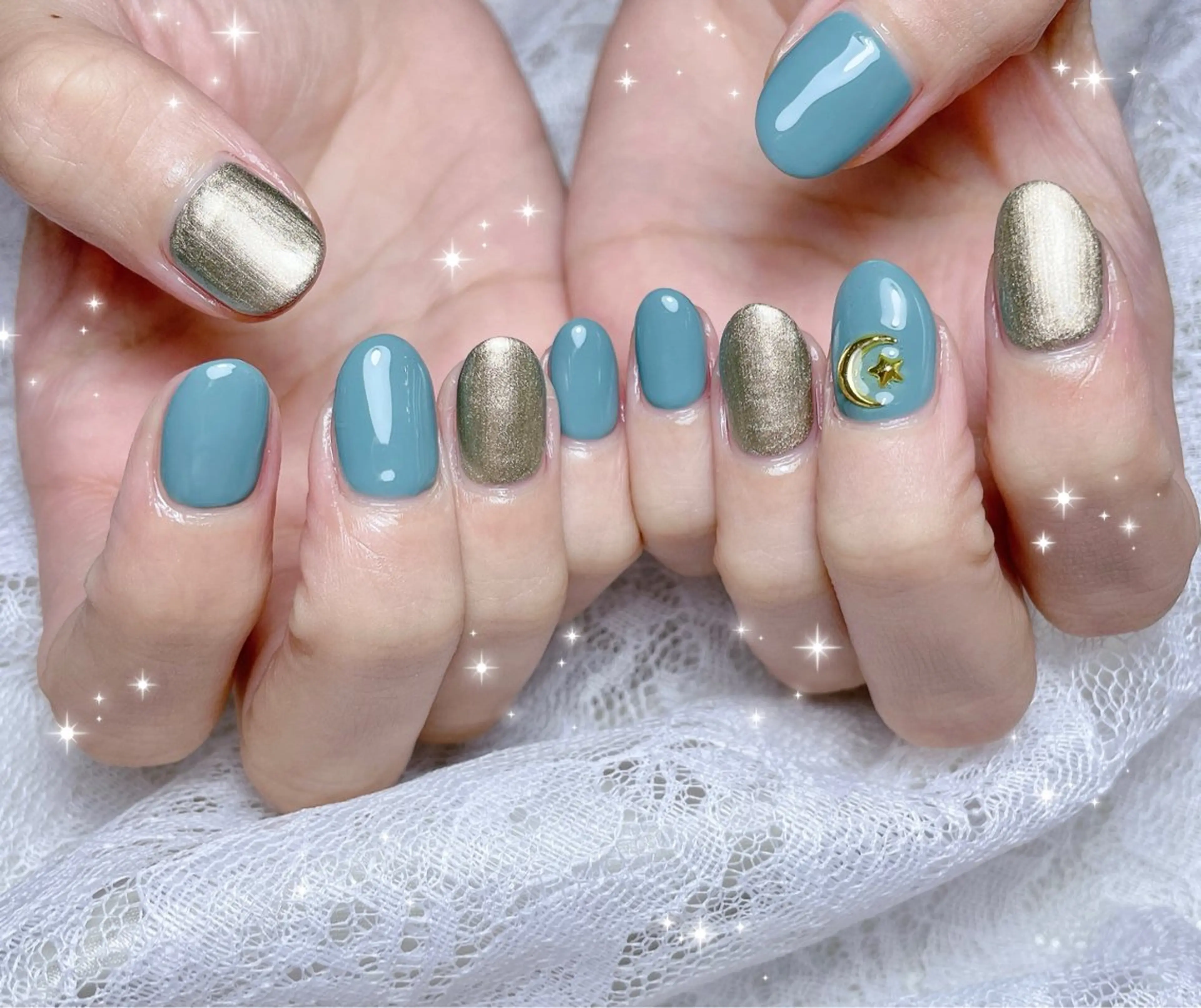 ネイル グリーン ハンドネイル FLARE NAIL フレアネイルのネイルデザイン