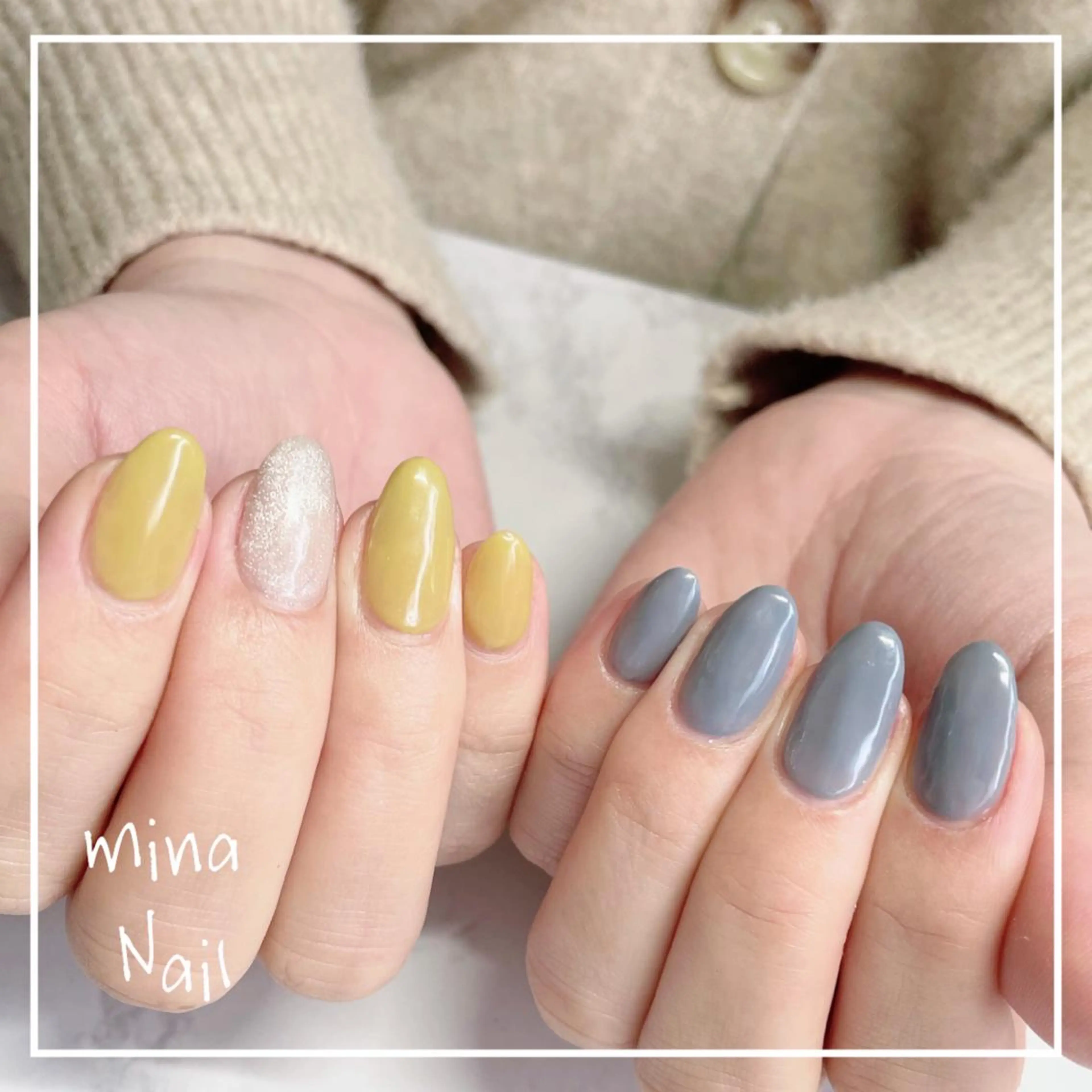 ネイル ブルー ワンカラーネイル 黄色 mina Nailのネイルデザイン