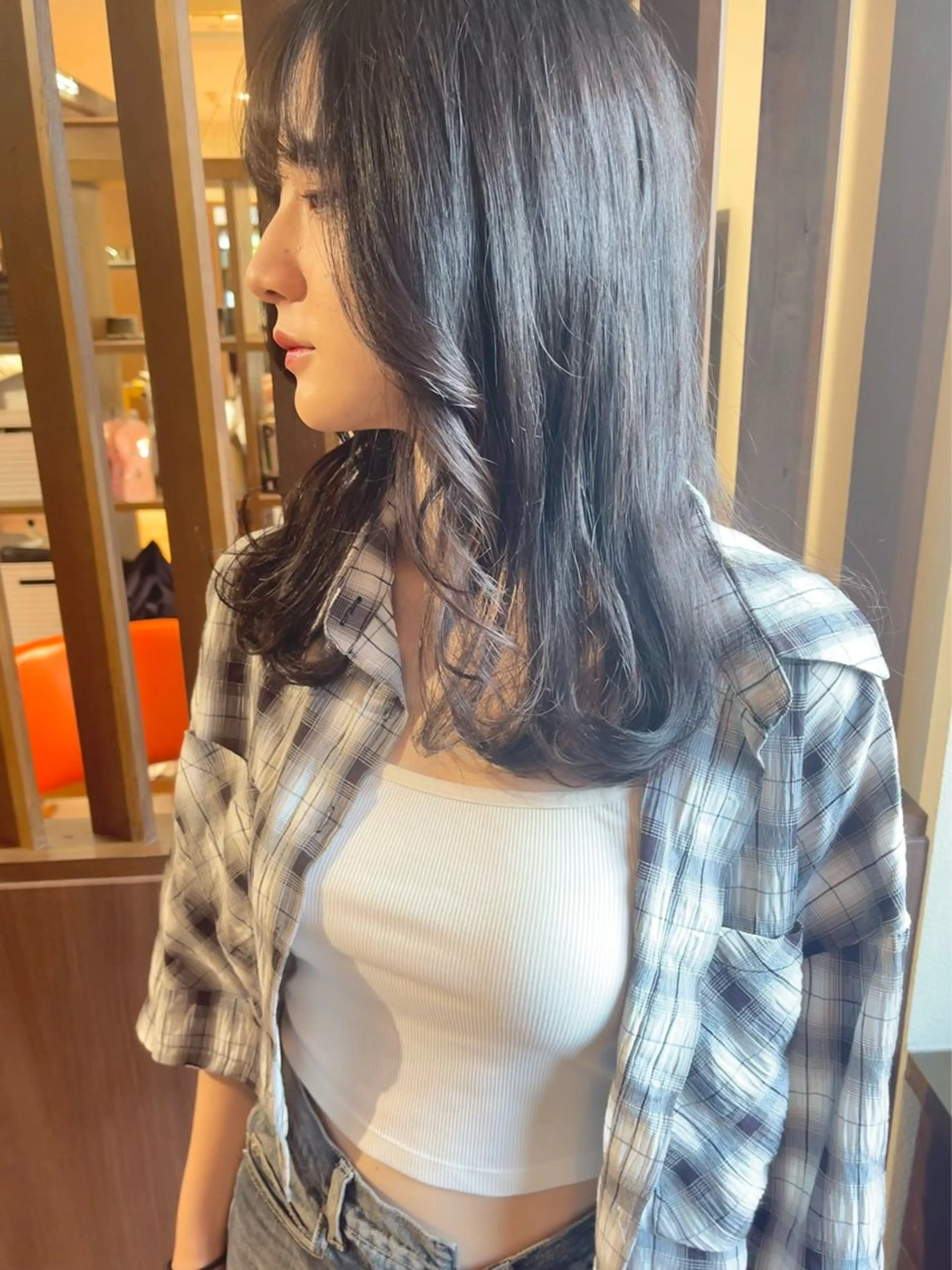 セミロング 韓国風ヘア レイヤーカット カット トリートメント 髪質改善カラー ケアブリーチ/タムのヘアスタイル