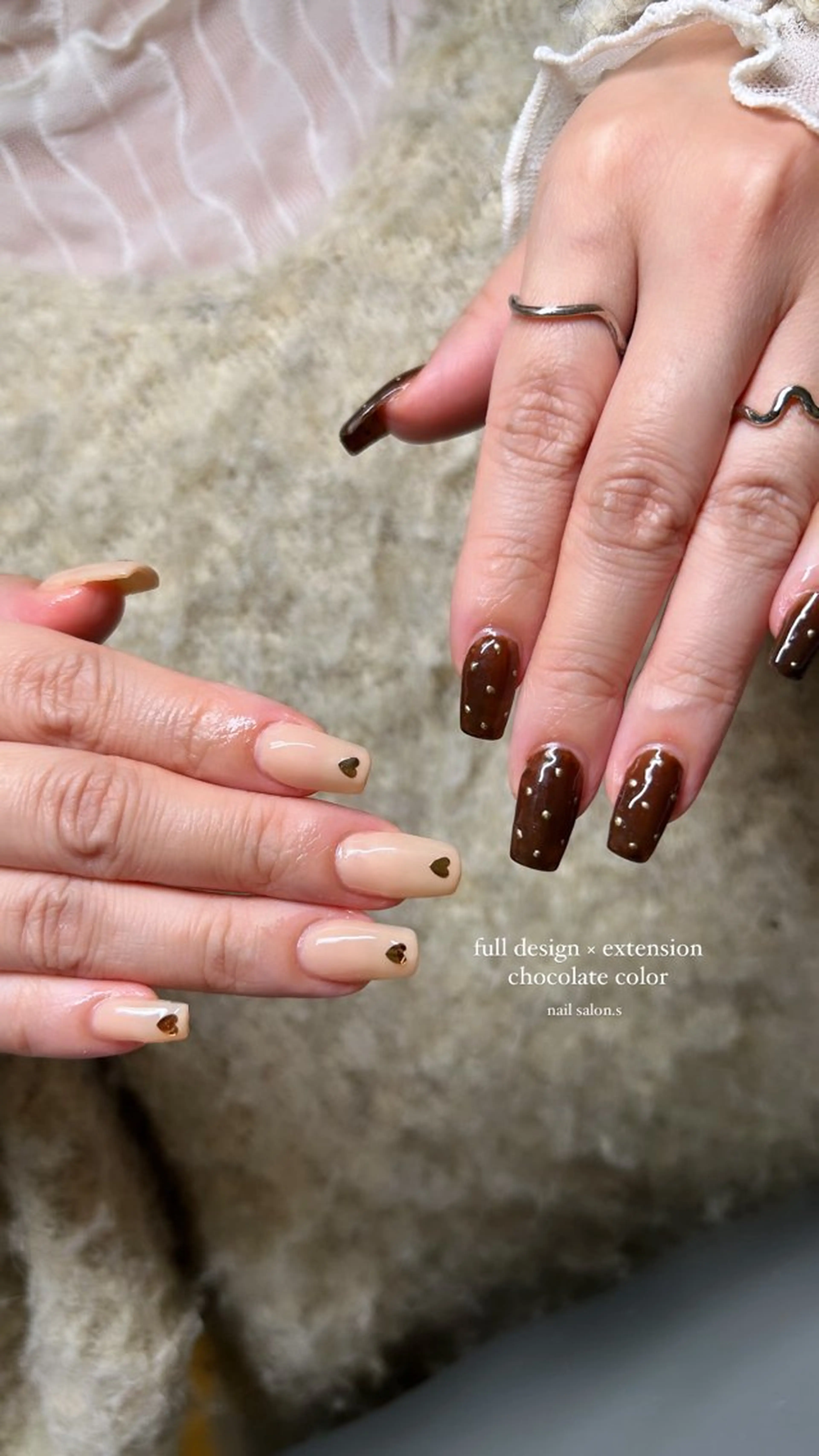 ネイル ブラウン 長さ出し 韓国ネイル シンプルネイル ネイルチップ 関山 志乃のネイルデザイン