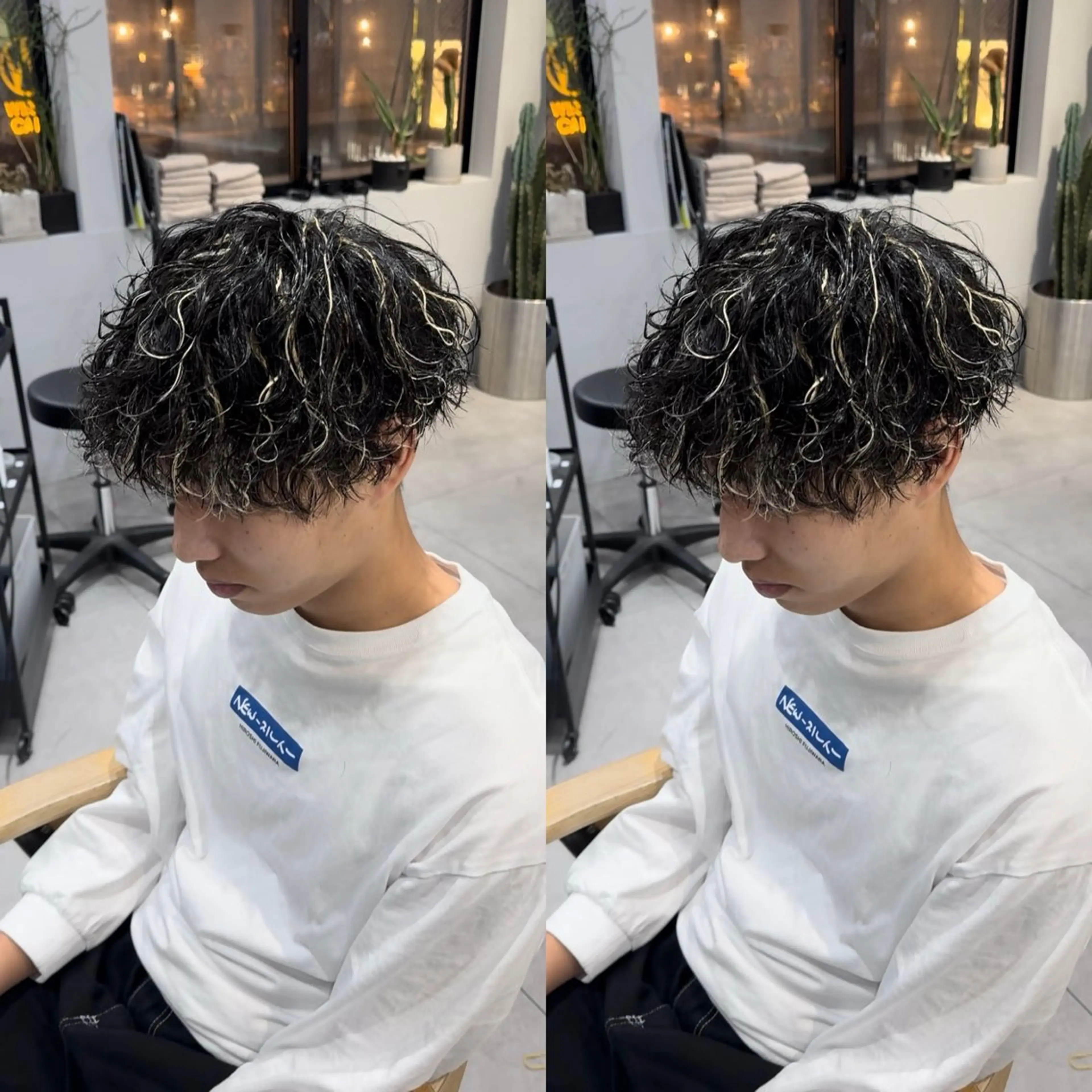 カラー パーマ メンズ カット ヘアカラー パーマ センターパート ／植田のヘアスタイル