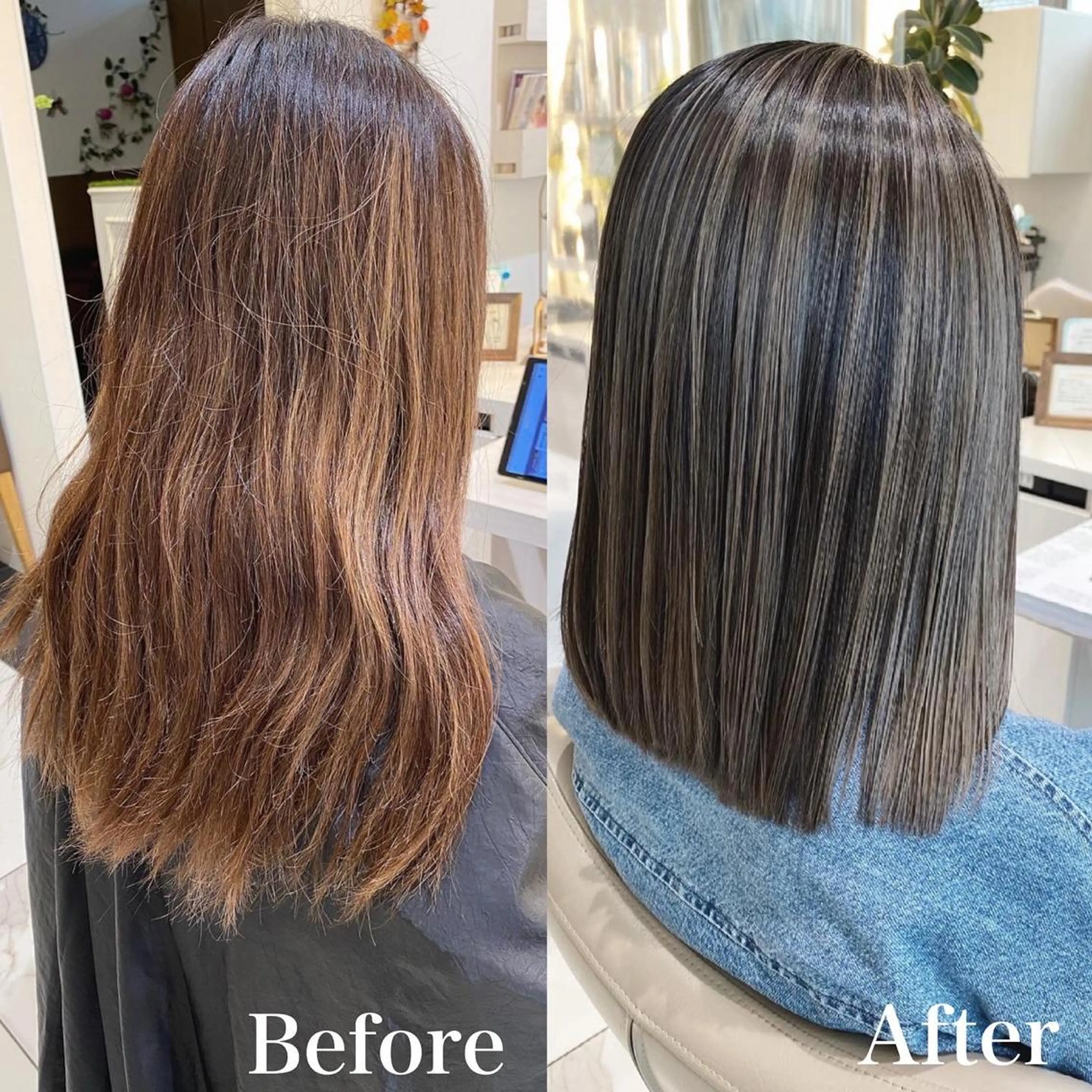 セミロング カラー バレイヤージュ 髪質改善 レイヤーカット カット ヘアカラー トリートメント 山崎俊輔/髪質改善 /バレイヤージュのヘアスタイル