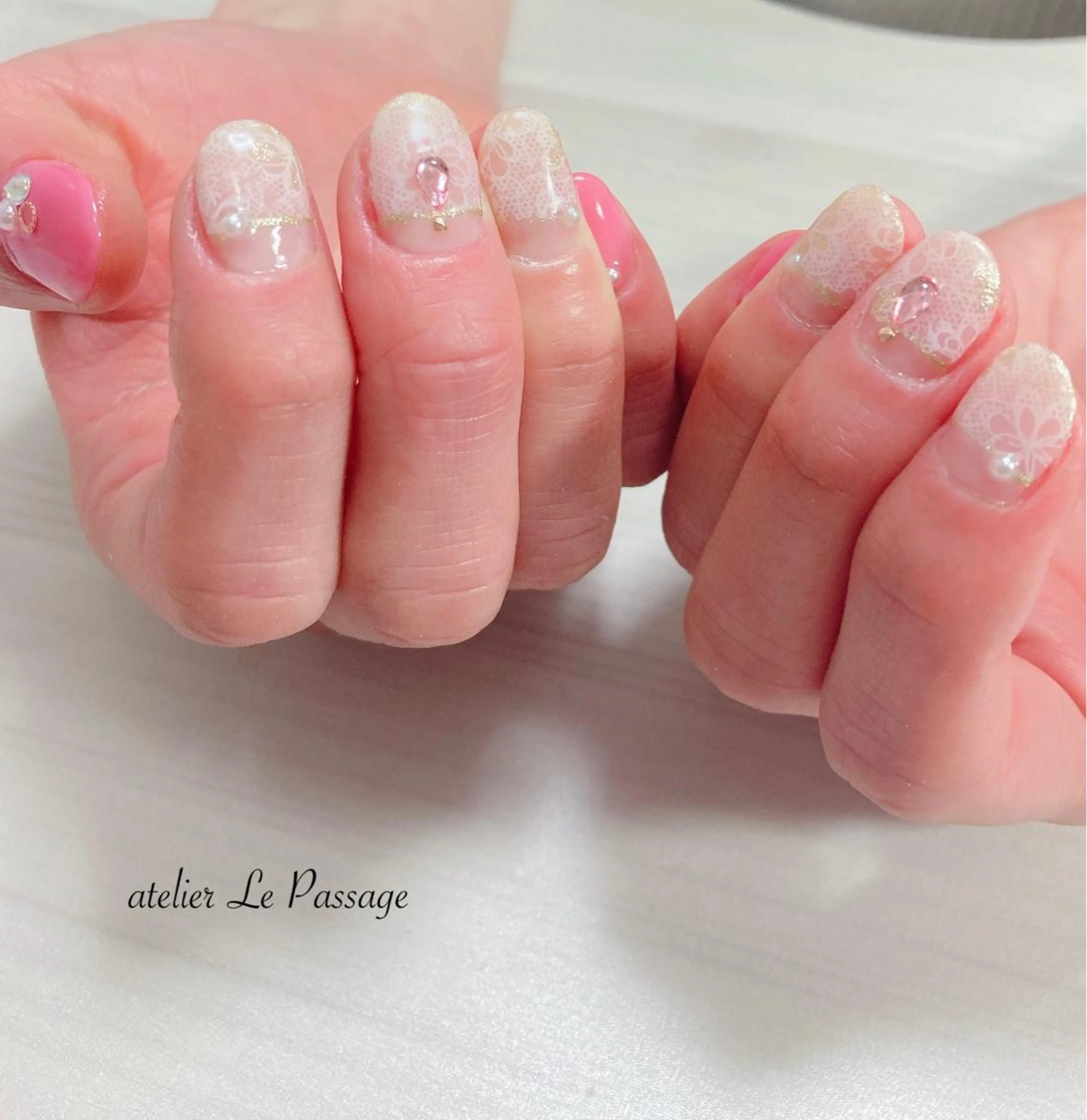 ネイル ジェルネイル レース パラジェル ピンク 春ネイル Atelier Le Passage所属・h nakatsukaのネイルデザイン